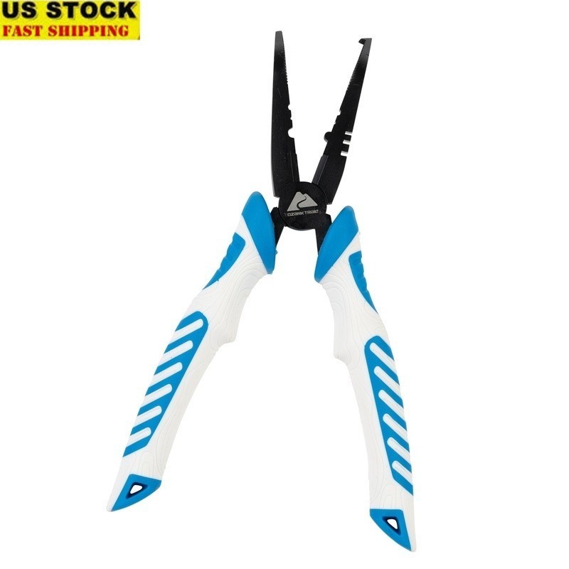 7 Inch Bent Fishing Pliers Carbon Steel PTFE Coated Saltwater Freshwater Tool US