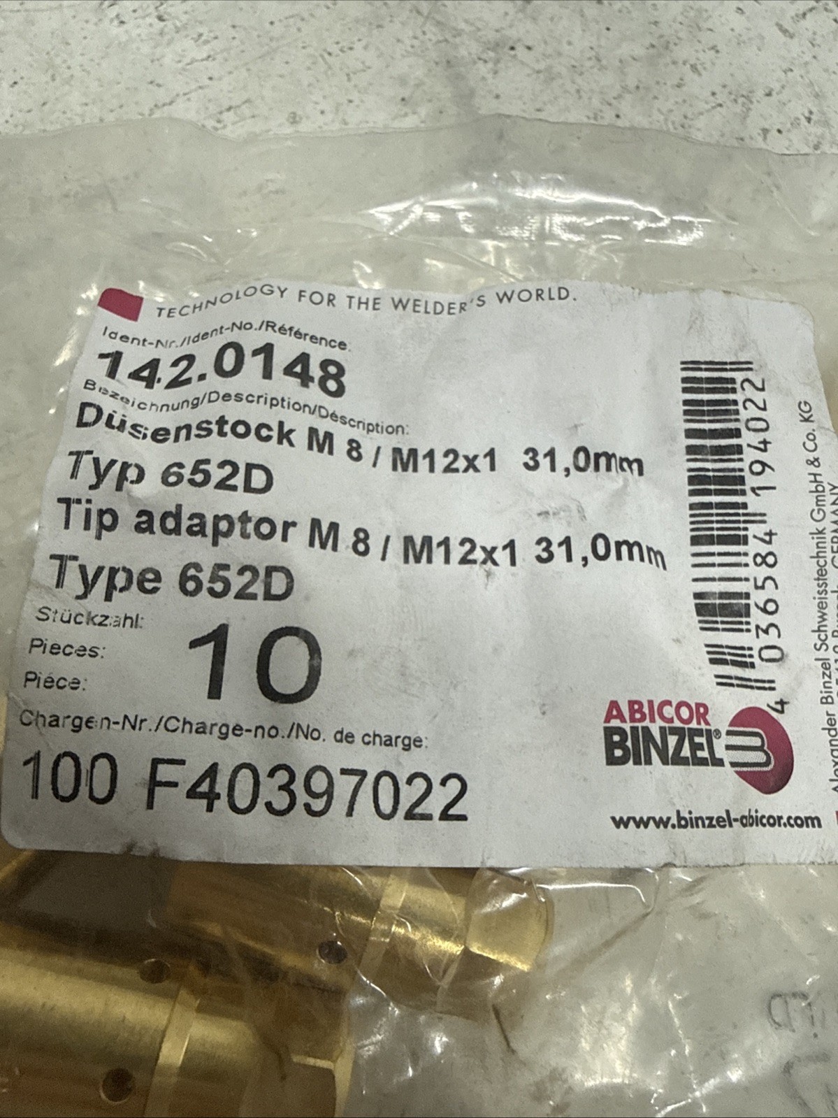QTY-10) ABICOR BINZEL 142.0148 TIP ADAPTORS **NOS**