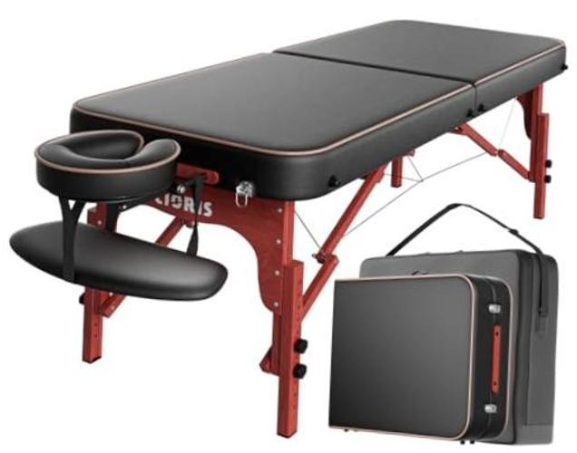 84" Professional Massage Table Portable Reinforced Wooden Leg Black-brown Edge