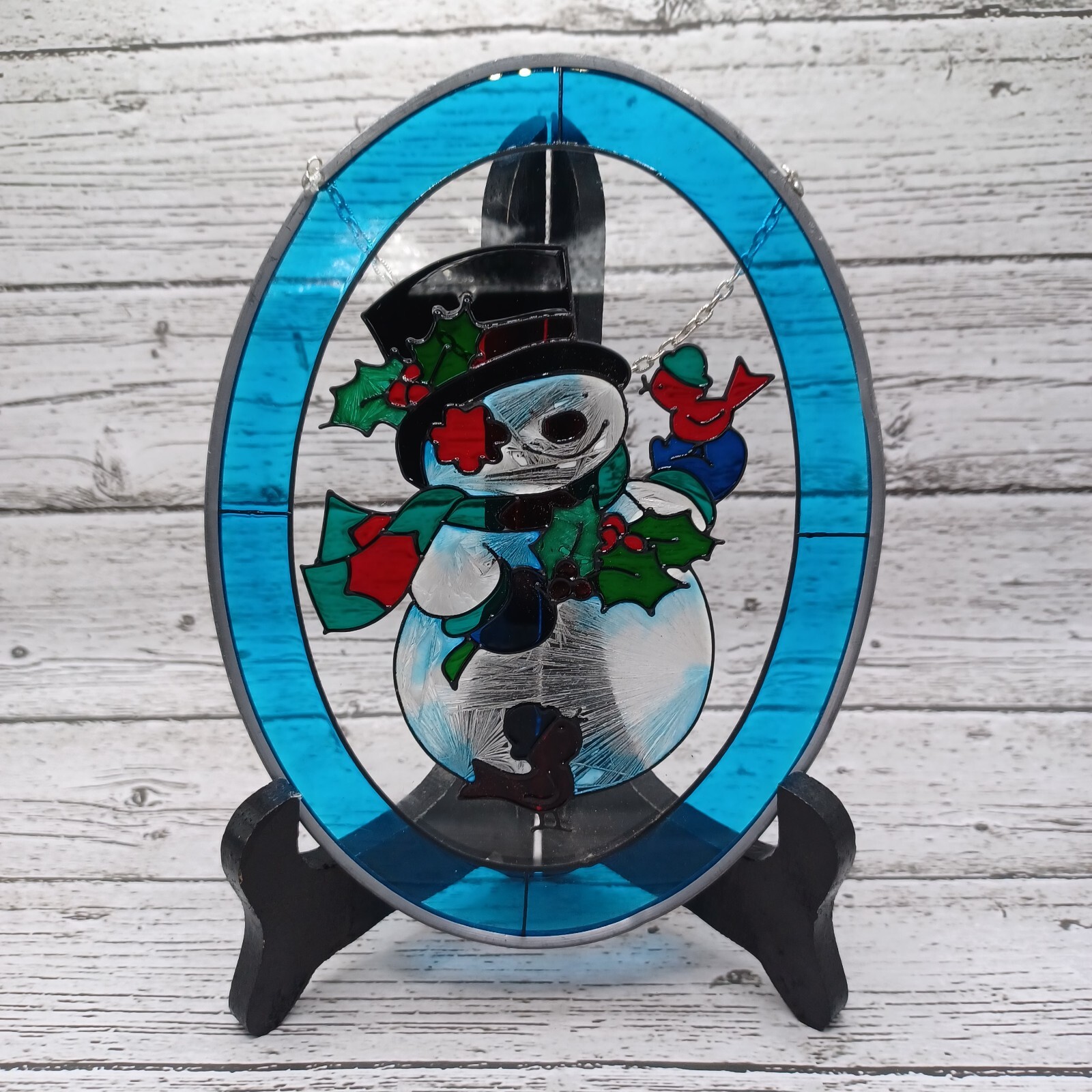 Winter Holiday Snowman Suncatcher Hand Painted Window Art