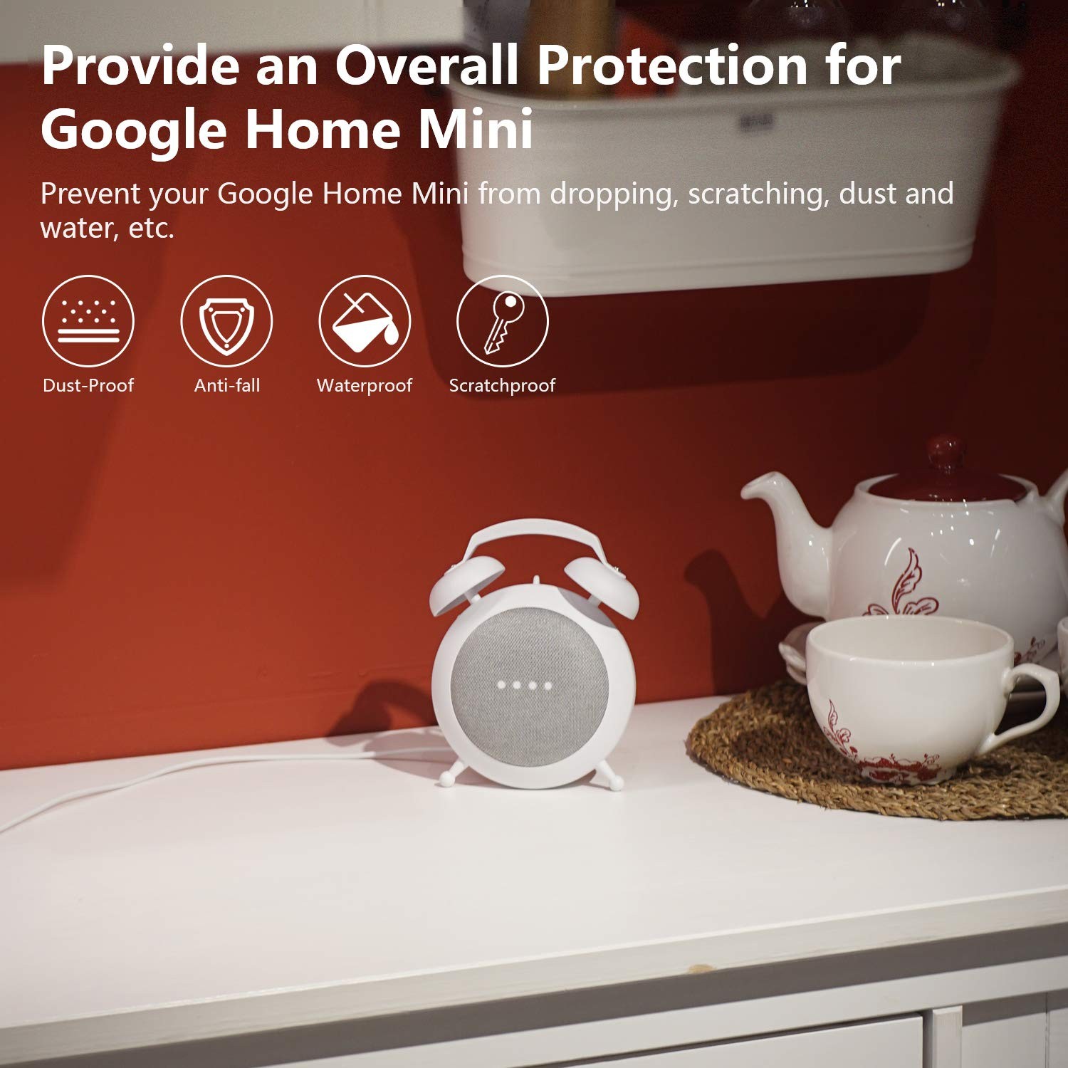 Google Home Mini Stand Holder, Retro Alarm Clock Mount Base White