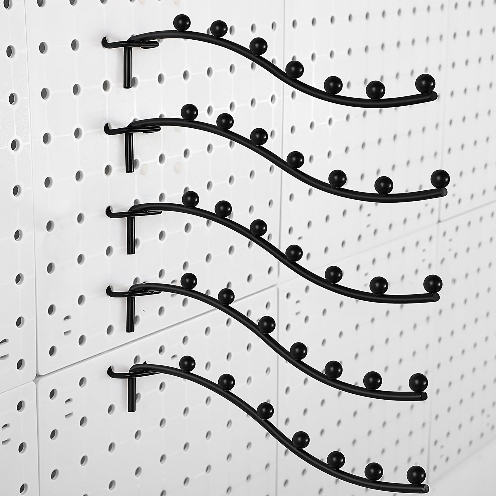Yaocom 20 Pcs Peg Board Waterfall Hook Shelving Hooks Metal 7 Station Black