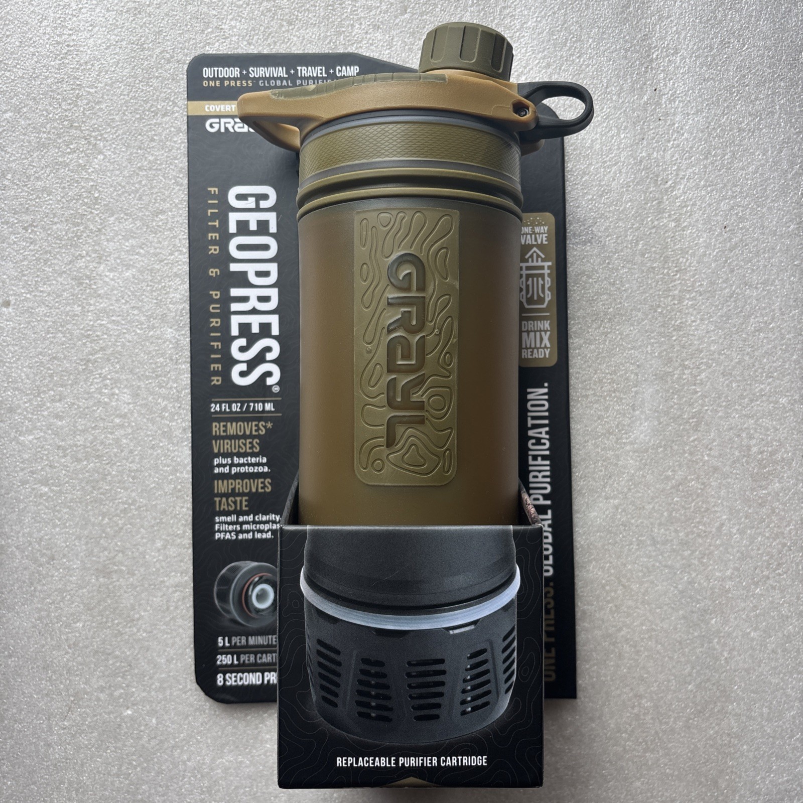 24oz Grayl GeoPress Filter and Purifier - Outdoor/Survival/Travel/Camp One Press