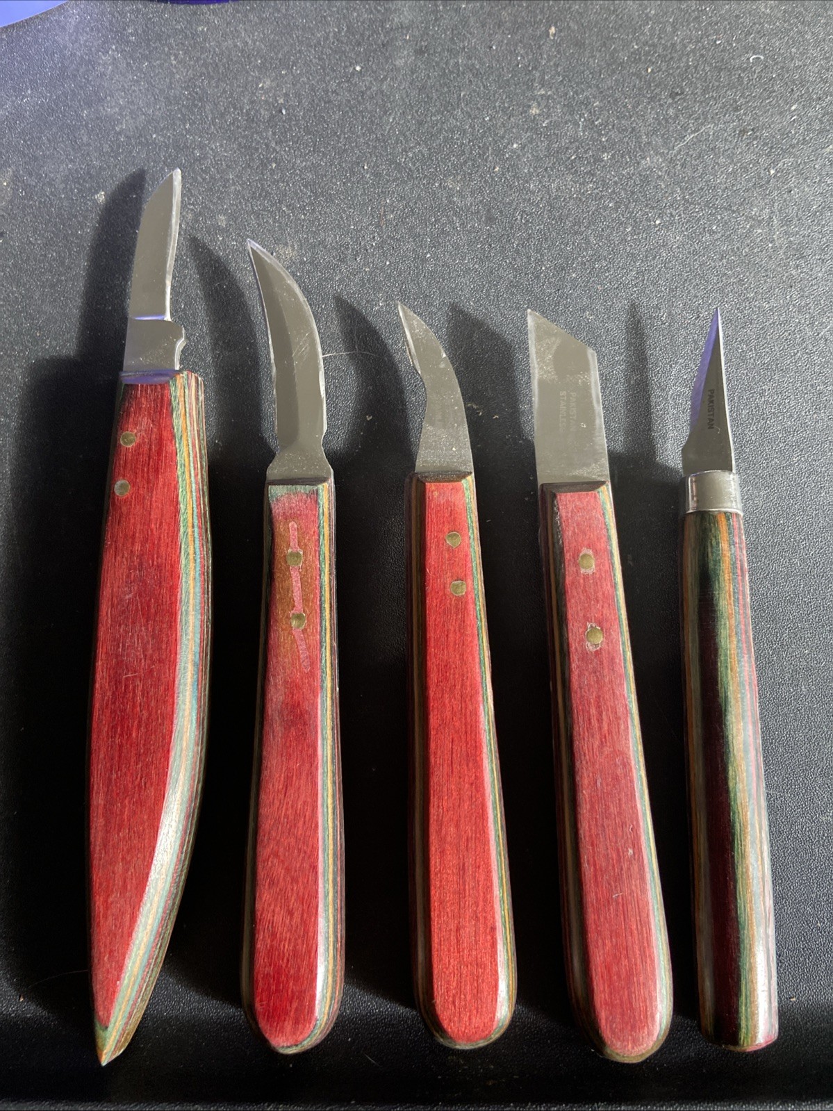 Set of 5 Wooden Handled Wood Carving Knives Stainless