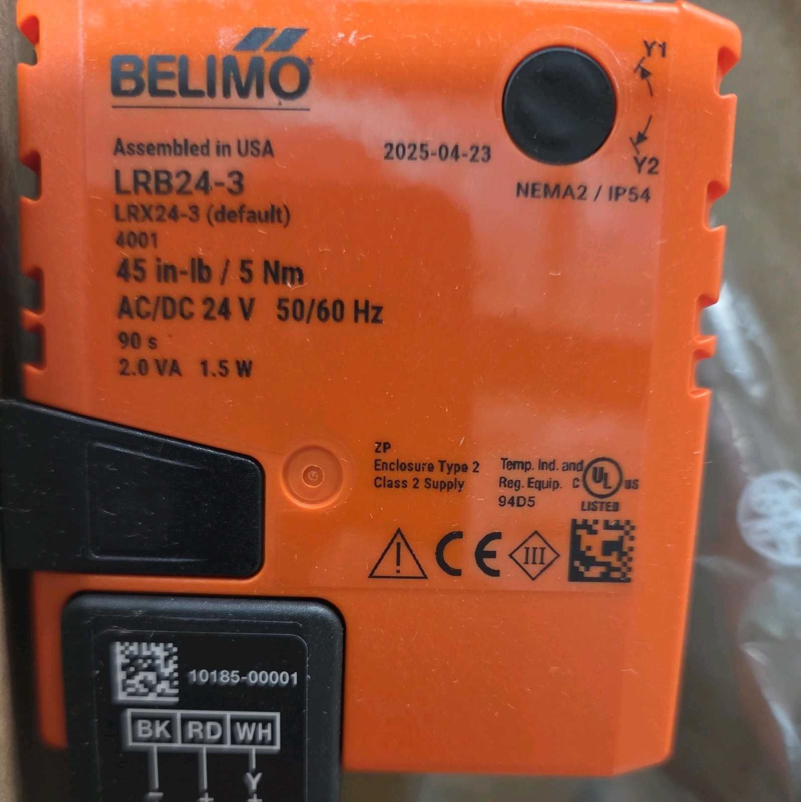 BELIMO LRB24-3 Non Spring Return Actuator w/ 45in-lb/5Nm, AC/DC24V, 50/60Hz