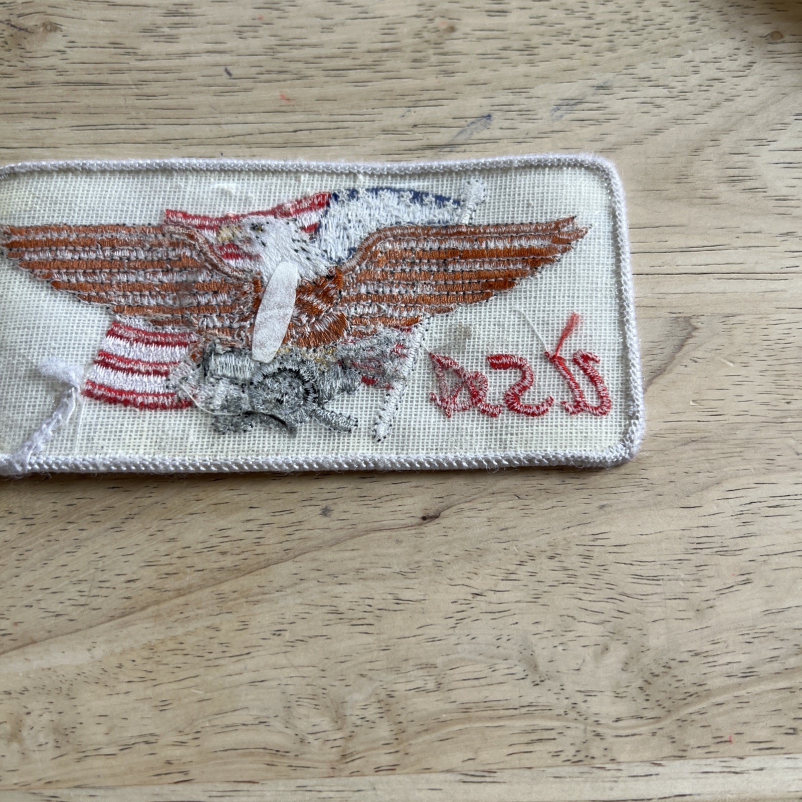 USA Flag Harley Davidson Eagle Logo Patch White with Red Lettering