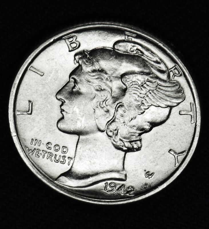 1942-p Mercury Dime. 100% Fully Separated Horizontal  Bands. BU  (Inventory A)