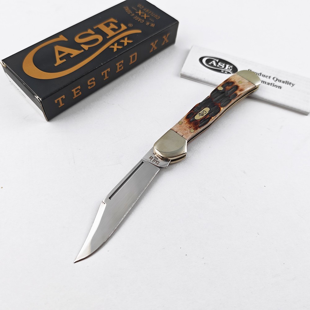 Case xx Knives 00133 Mini Copperlock Jigged Amber Bone Pocket Knife Stainless