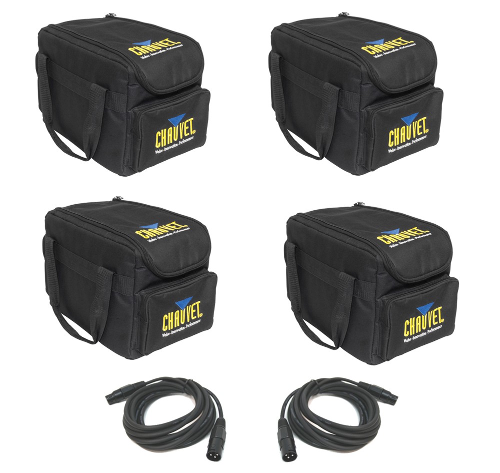 Chauvet DJ (4) Chs-Sp4 Slim Par 38 56 64 Can Lights Travel Bags & (2) Dmx Cables
