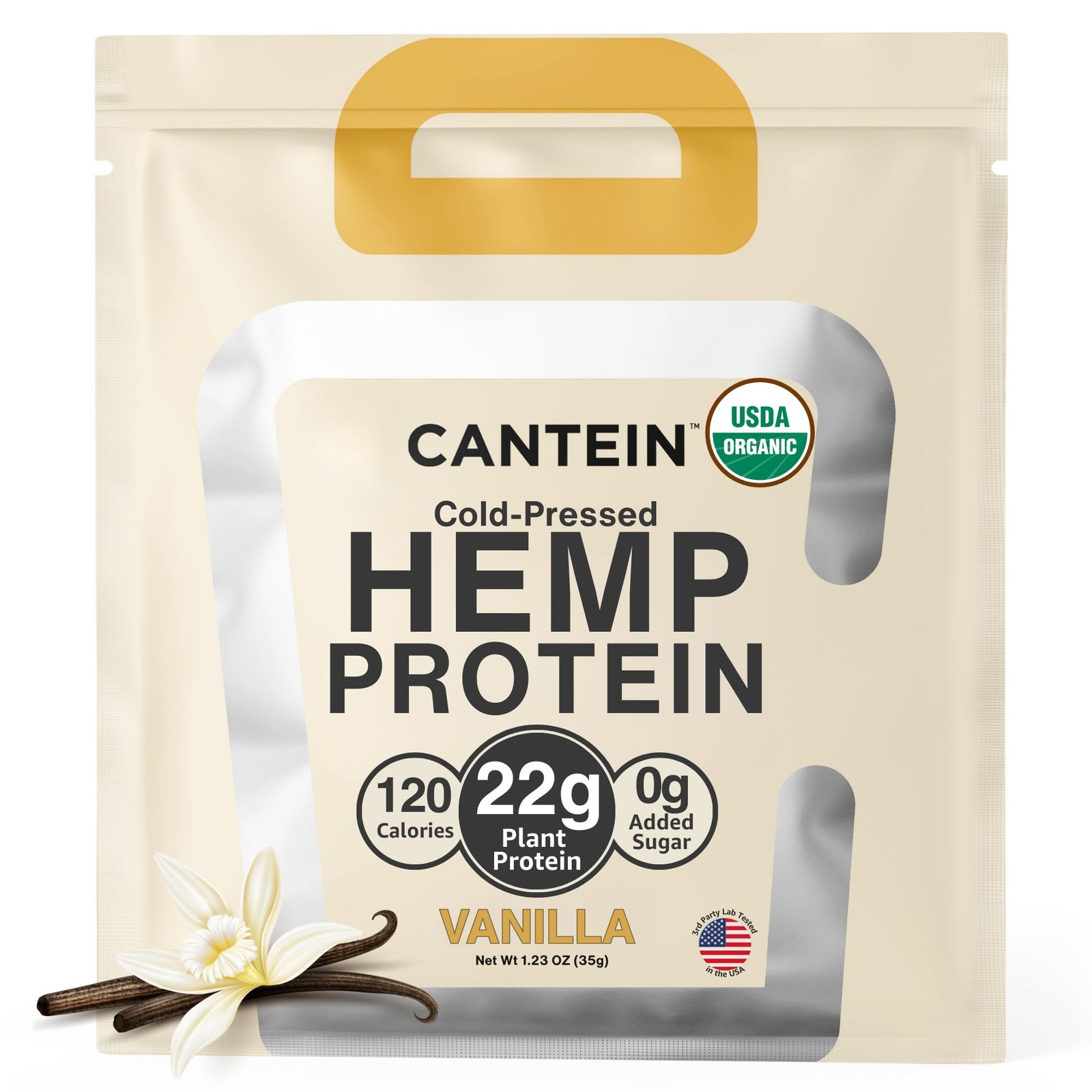 Cantein Organic Hemp Protein Powder Vegan Vanilla 1 Serving Dairy Free