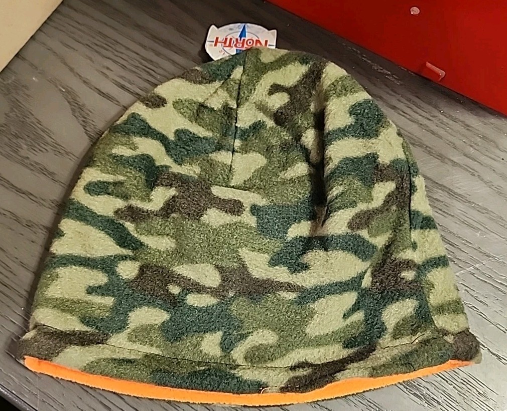 Adult Reversible Fleece Camo & Orange Winter Hat Beanie Toque Hunting OutdoorNEW