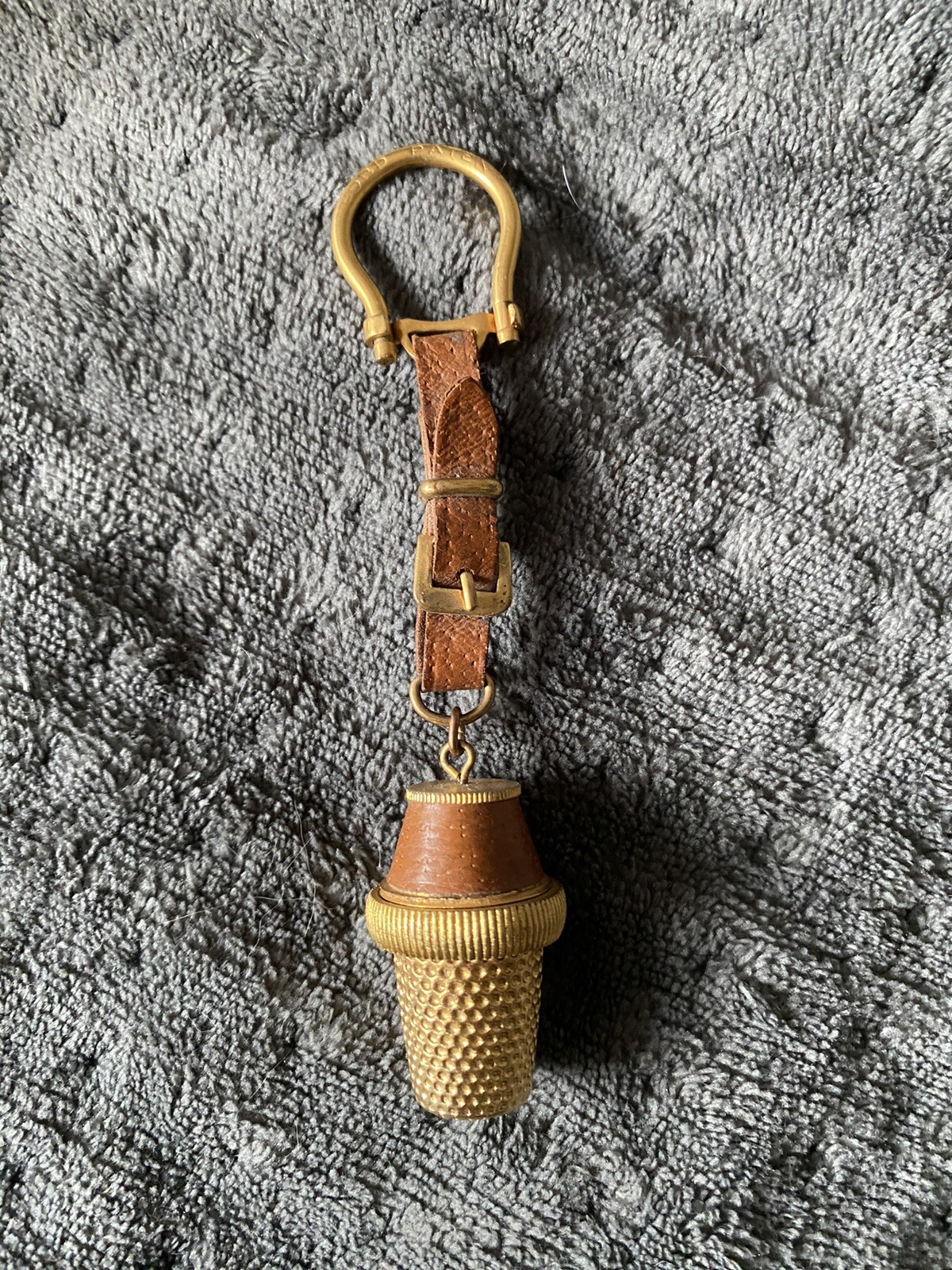 old antque vintage keychain Lord Patent thimble and thread