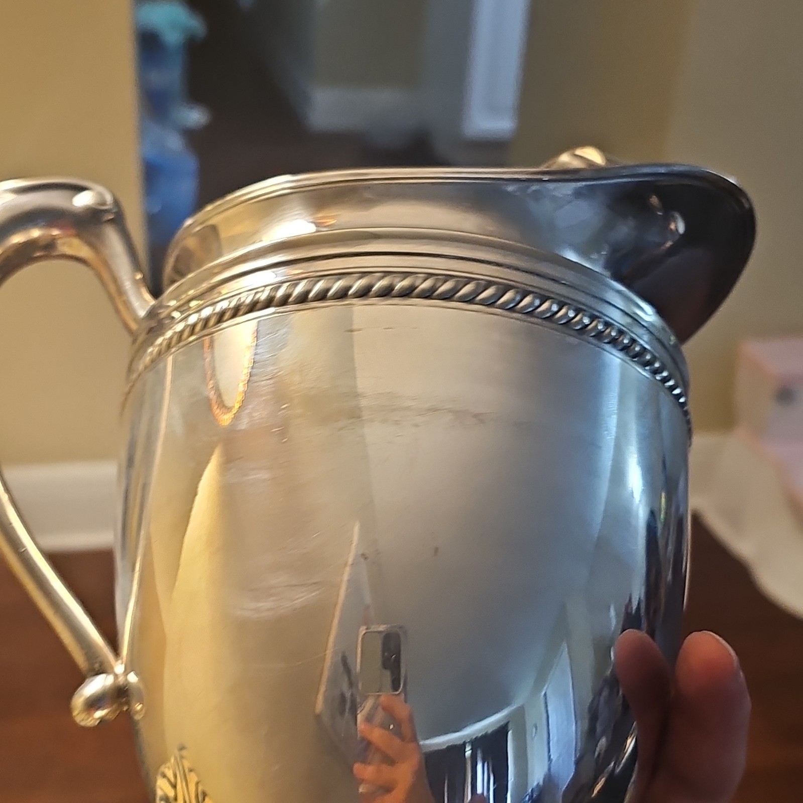 Silver Plate Handled Pitcher Jug with Pour Spout, Silver Tone