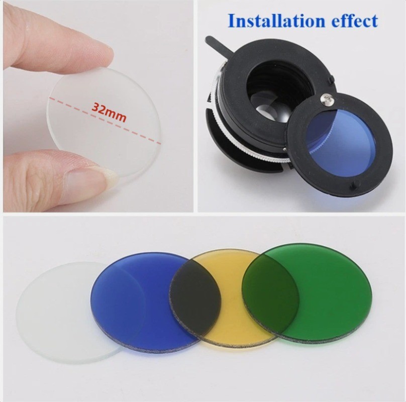 1PC Dia. 32mm Yellow/Blue/Green/White Matte Filter for Biological Mmicroscope