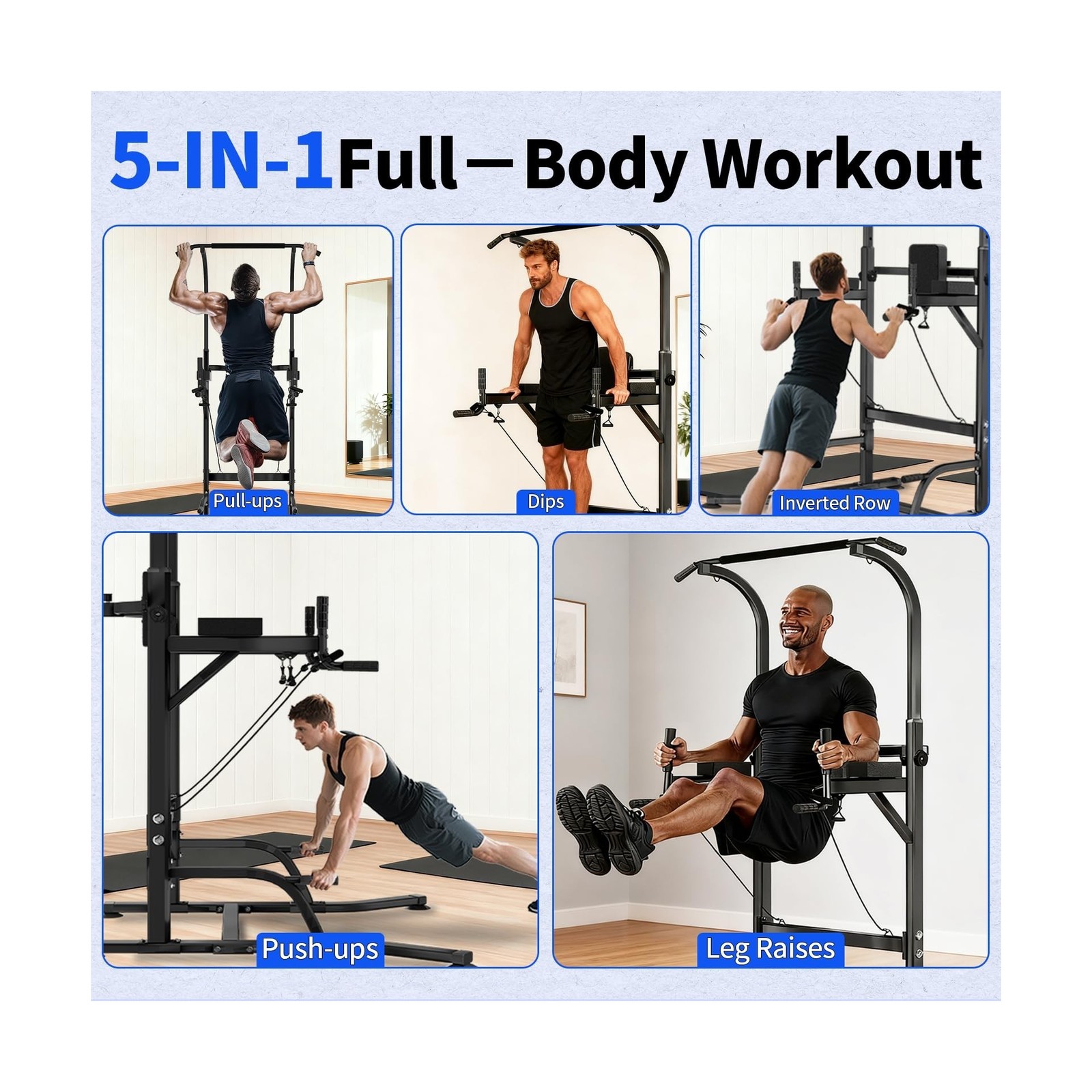 Pull Up Bar Power Tower Dip Station, Adjustable Strength Training E... Fast Ship