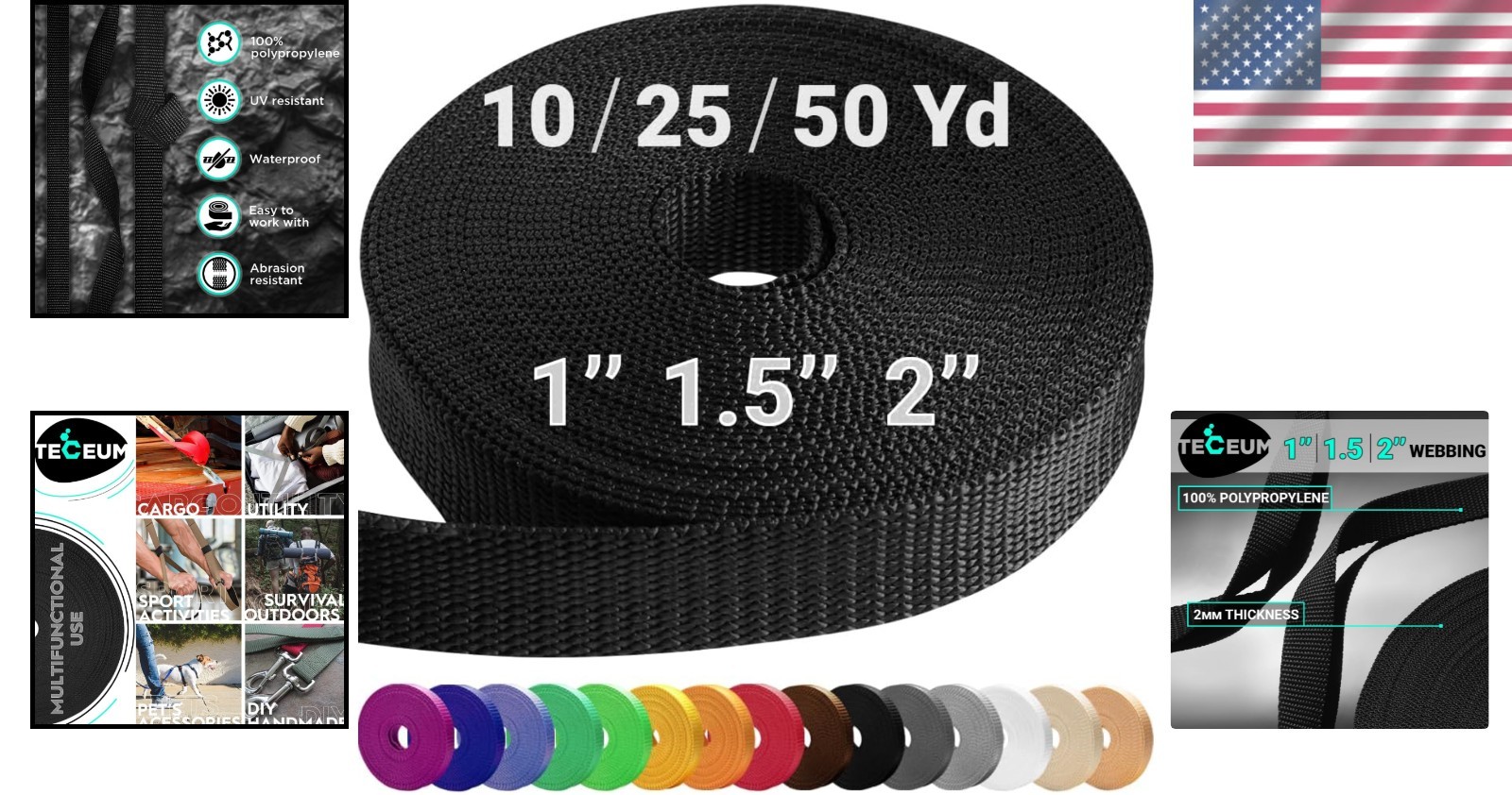 Multi-Purpose 1 Inch Webbing – Strong Polypropylene Crafting Strap in 40 Colors