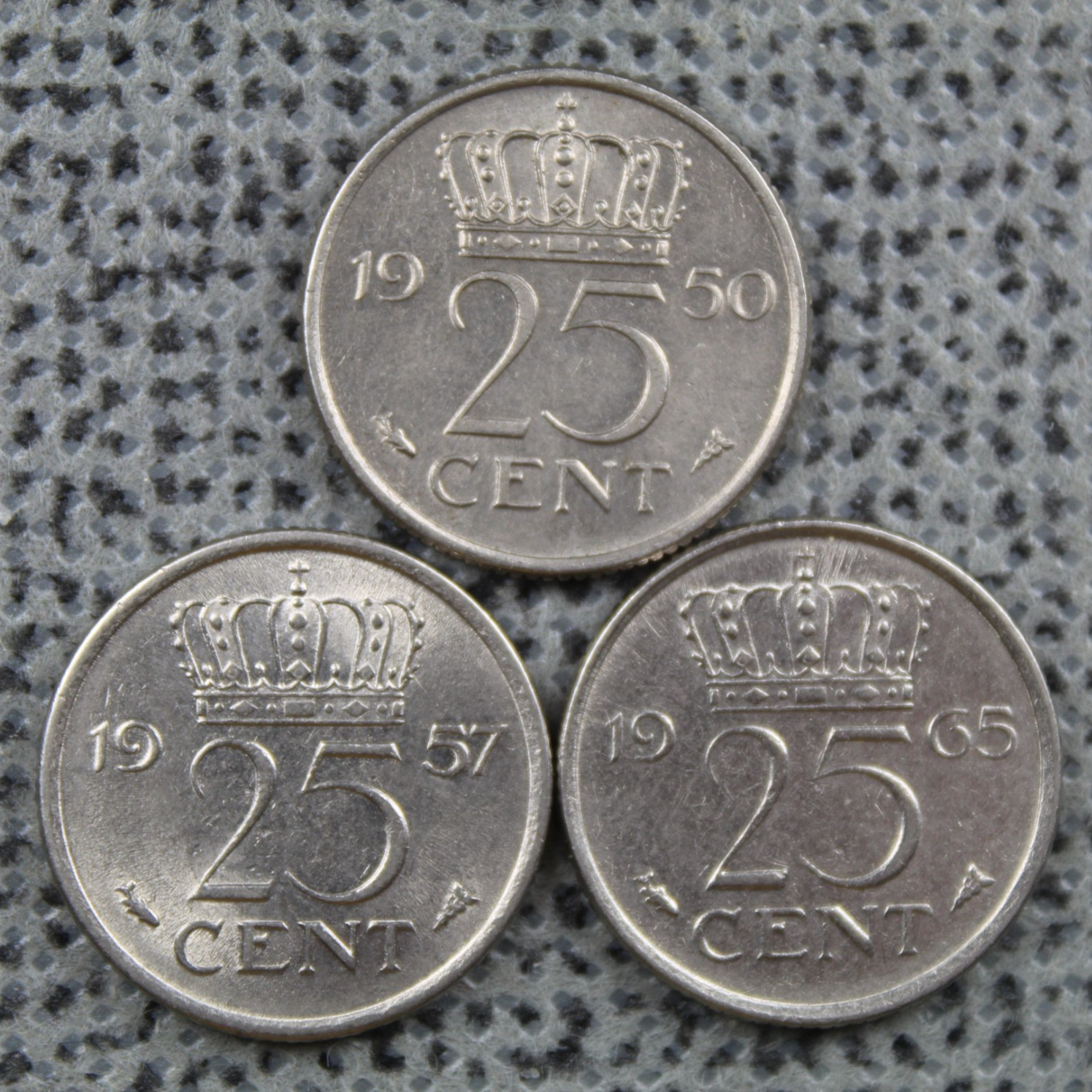 25 Cents Netherlands x 3 1950, 1957 & 1965 Holland Queen Juliana Nickel ø 19mm