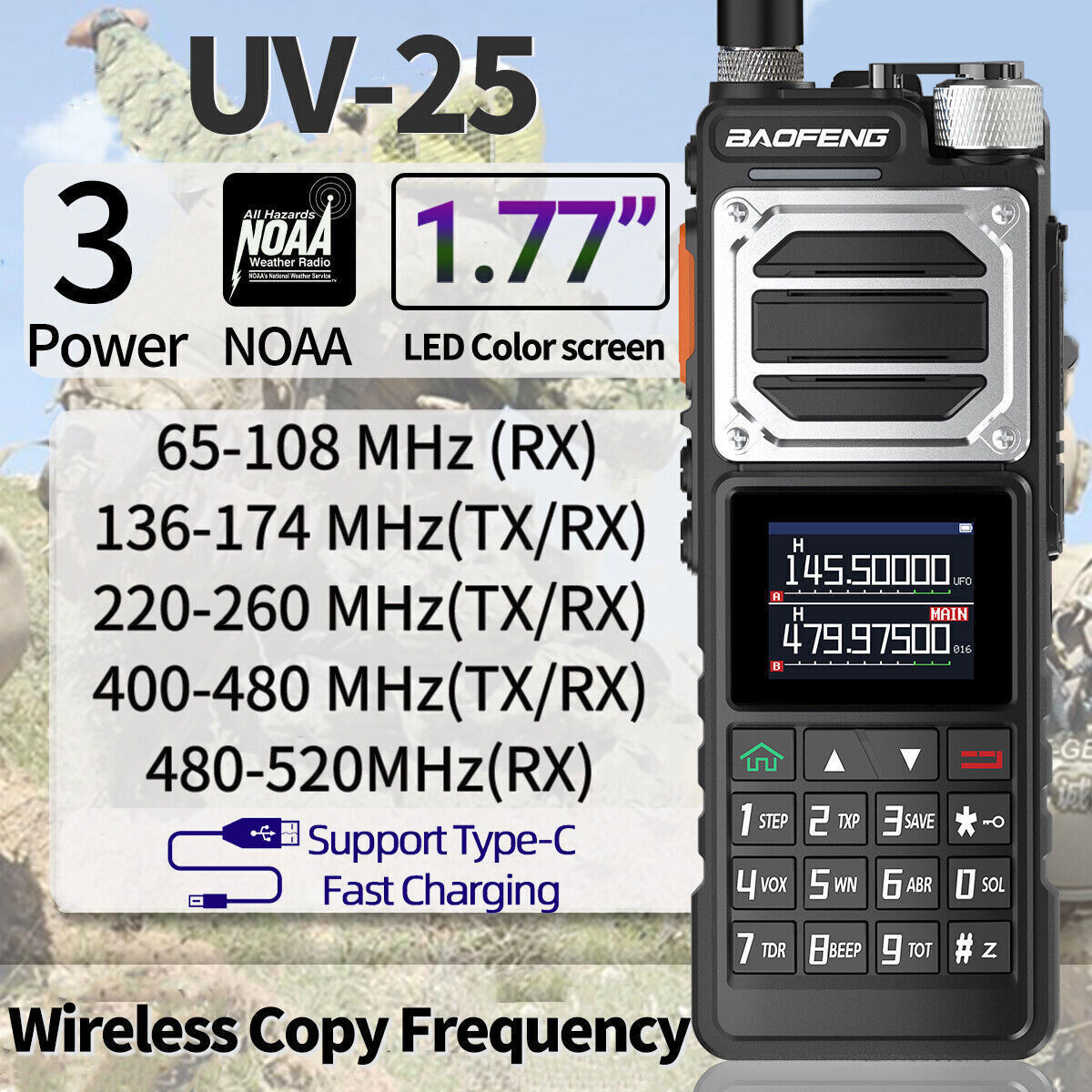 US Baofeng UV25 Walkie Talkie Long Range Tri-power Two Way Radio+48cm Antenna X2