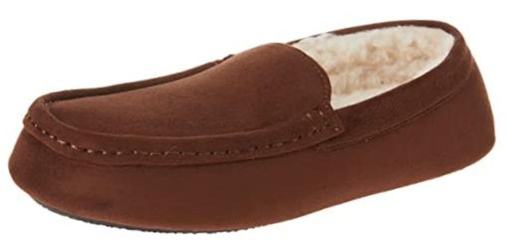 Men's Memory Foam Moccasin Slippers 12 Dark Toffee Brown Microsuede