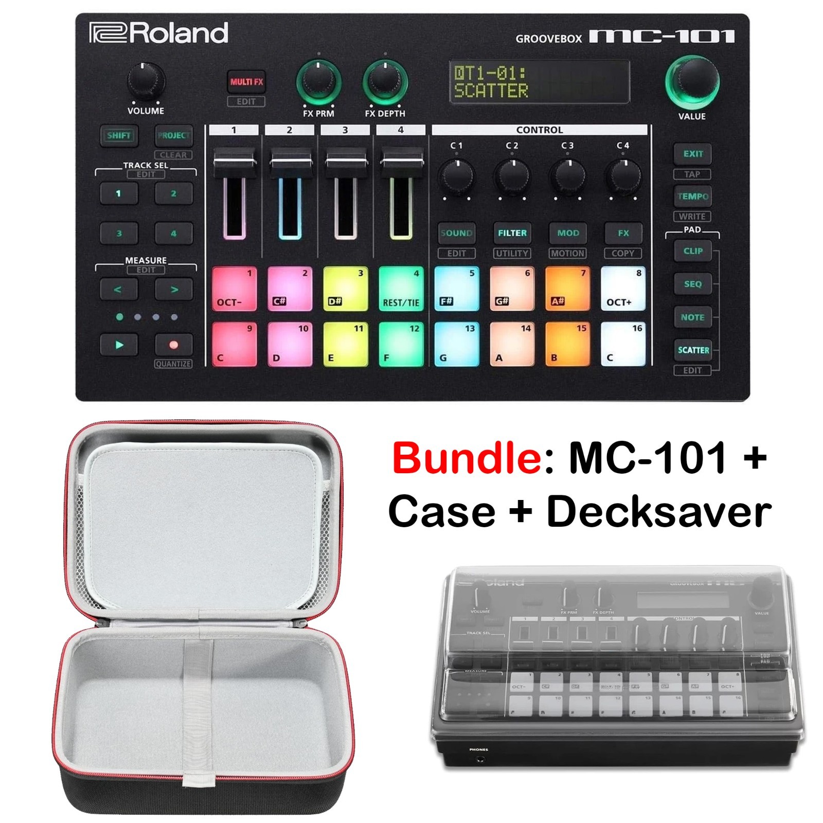 Roland MC-101 Groovebox Music Production (Bundle) Synth + Case + Decksaver (NEW)