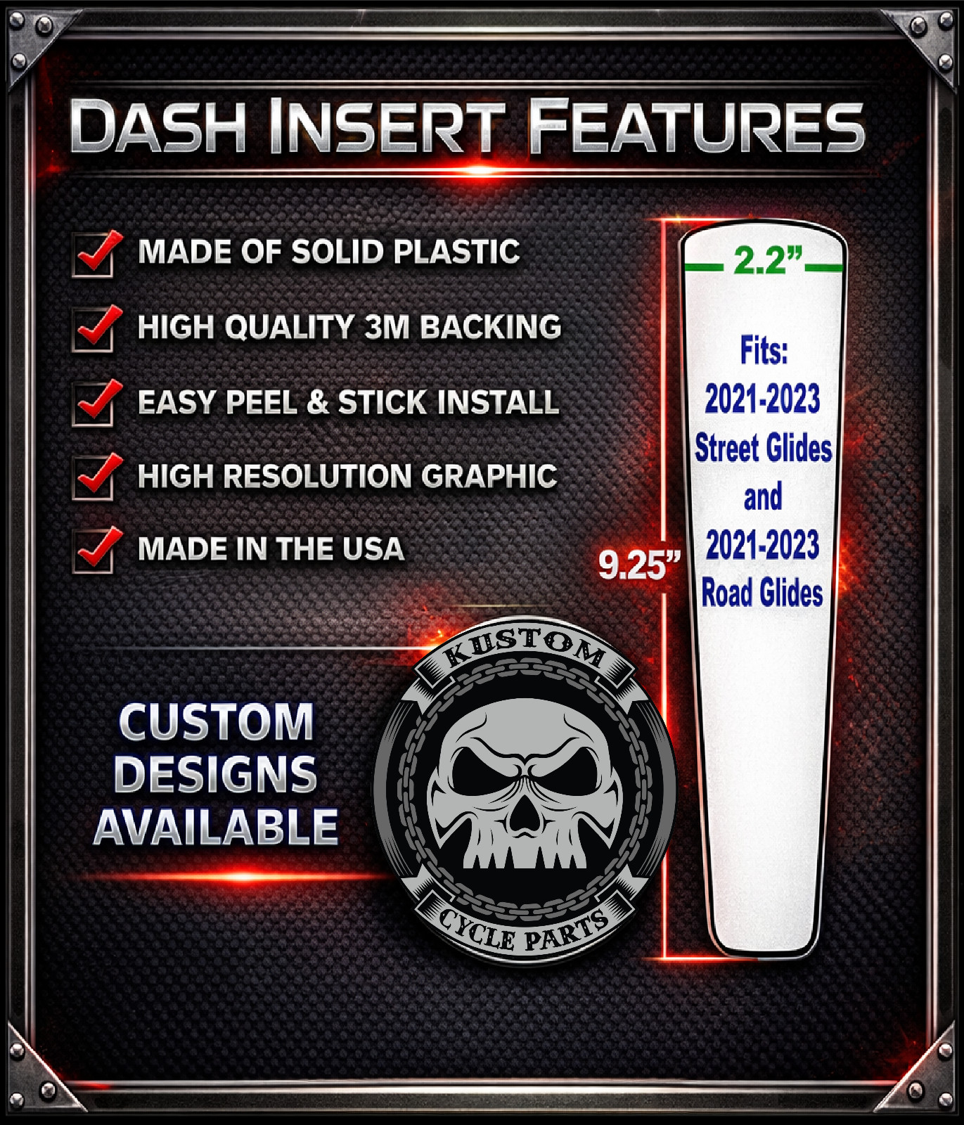 Red Stitching Design Dash Panel Insert. 21+ Street Glide & 21+ Road Glide.