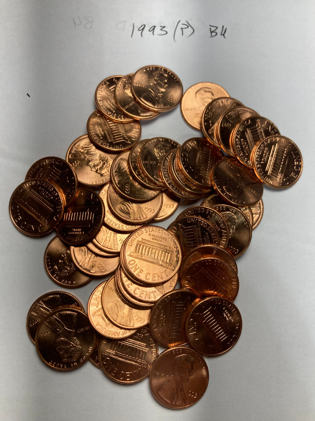 1993 (P) "BU"  LINCOLN MEMORIAL CENT PENNY ROLL  50 COINS