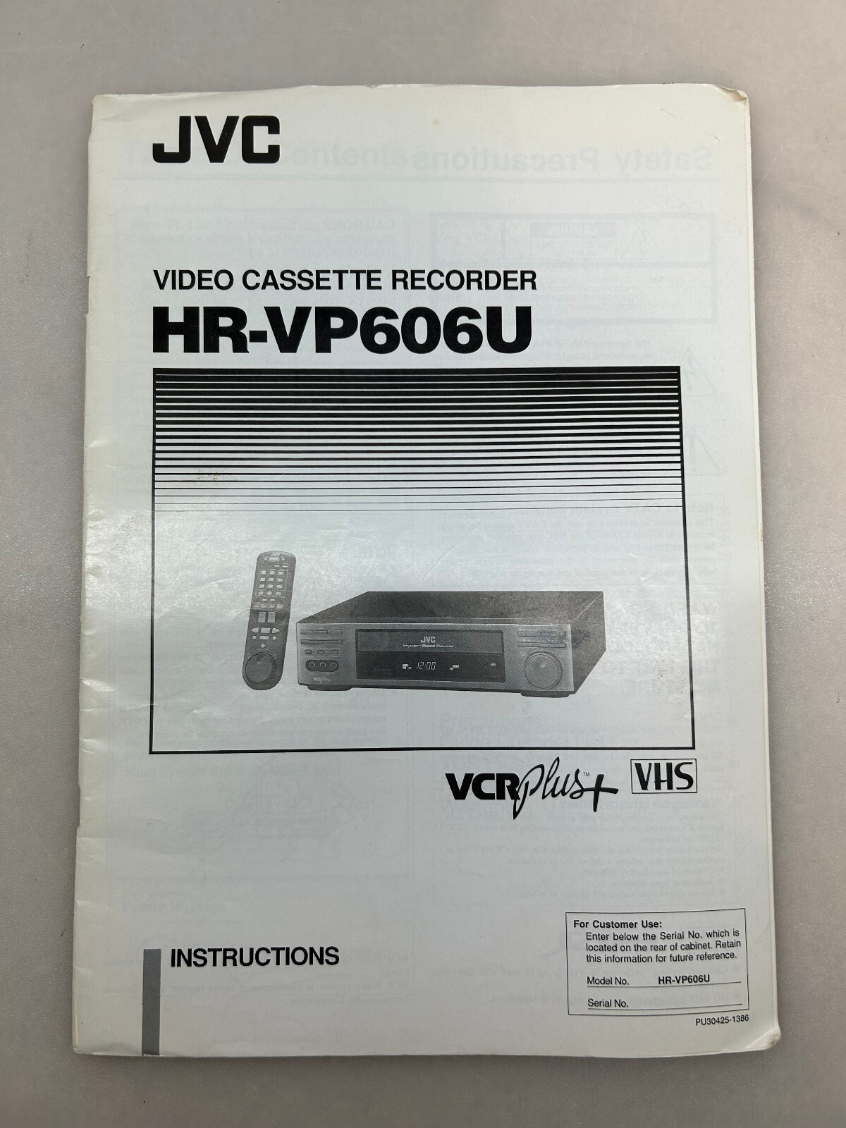 JVC HR-VP606 Original Instructions Manual Free Shipping