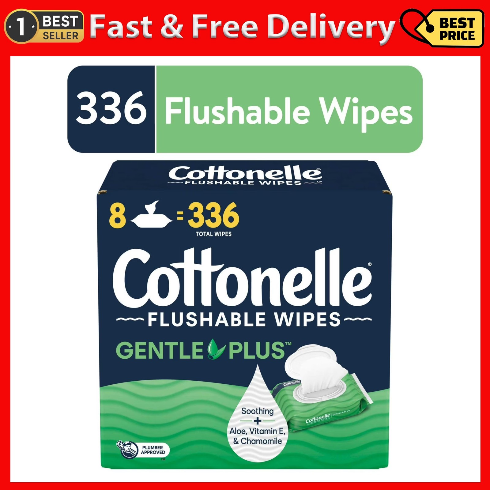Cottonelle Gentle plus Flushable Wet Wipes, 8 Flip-Top Packs