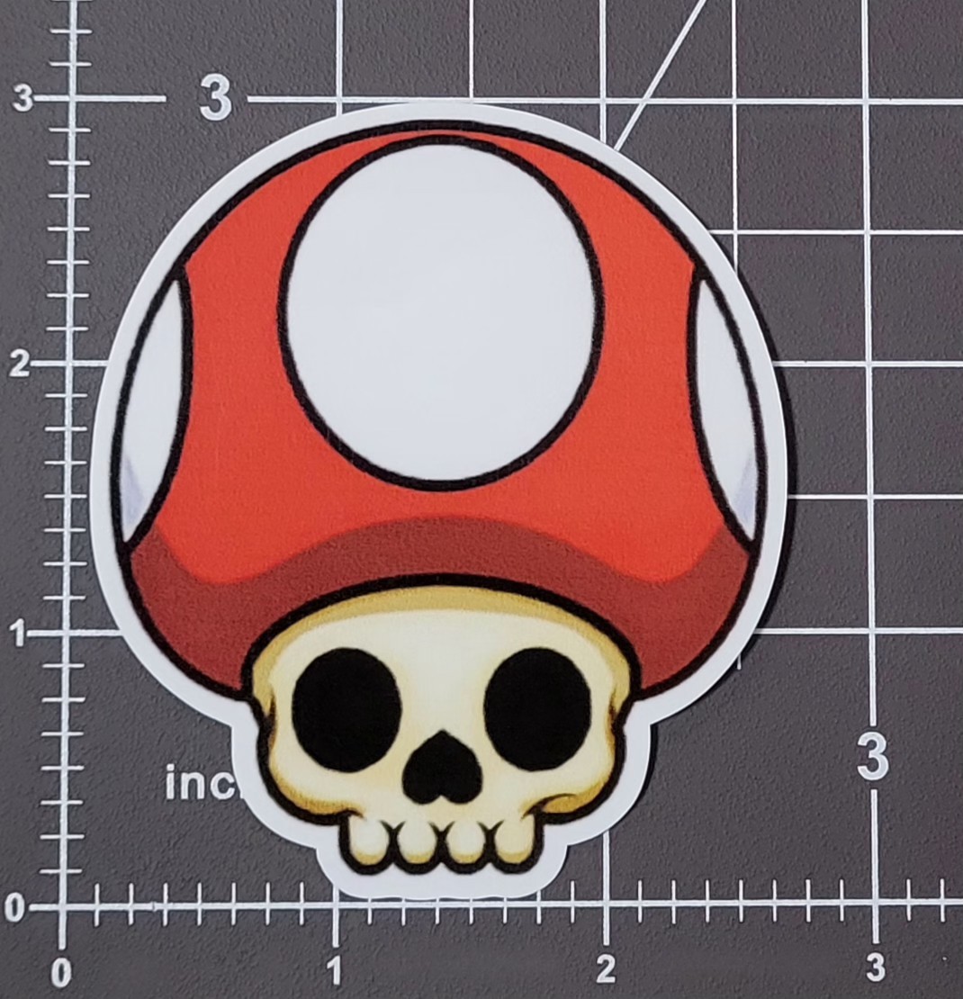 Super Mario Red Mushroom Skull Sticker 3"
