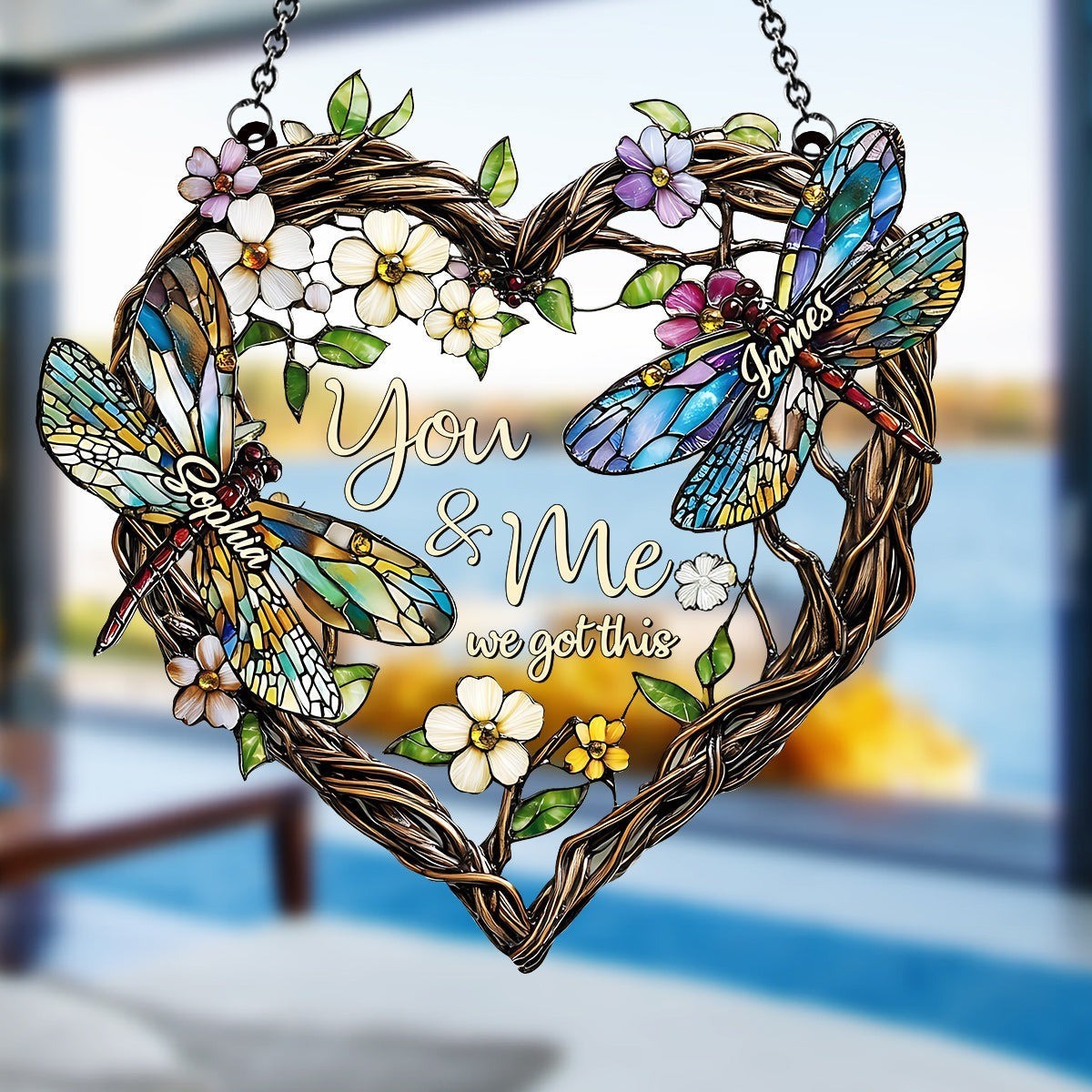 Personalized Dragonfly Couple Acrylic Suncatcher Faux Stained Glass Suncatcher