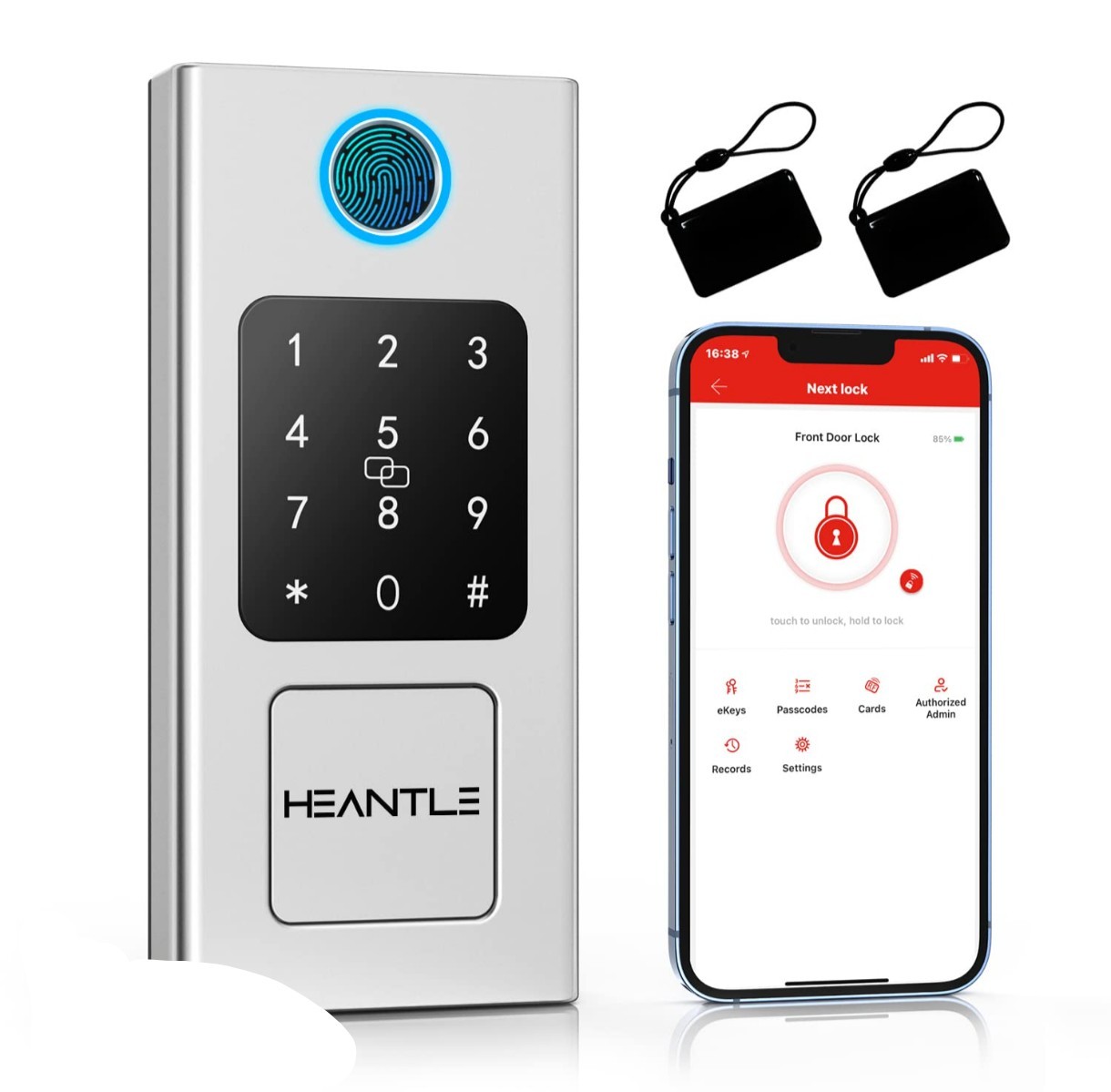 Heantle - Fingerprint Smart Lock Front/Back Door Keyless Entry with Fobs