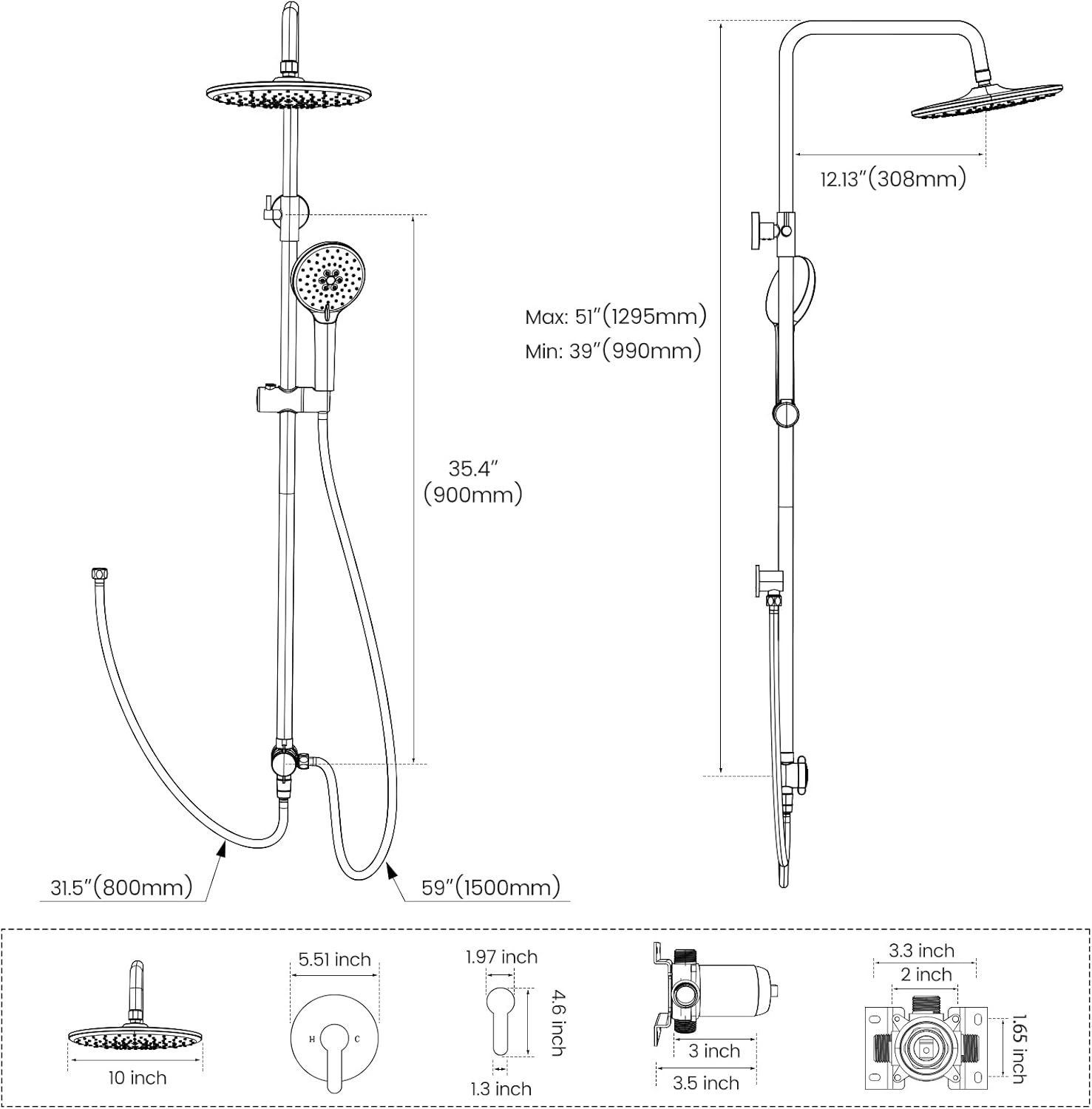 Shower System with 10 Inch Rain Shower Head and Handheld Sprayer, 3-Function