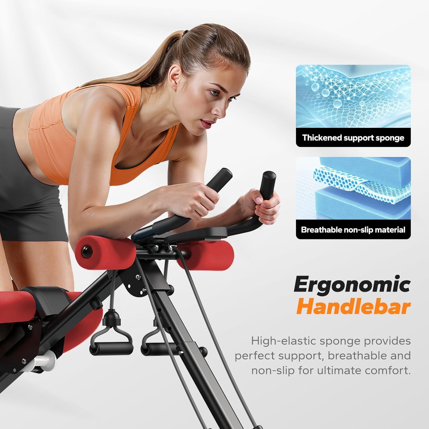 Adjustable Ab Machine for Home Gym, Foldable Ab Trainer with Knee Protection