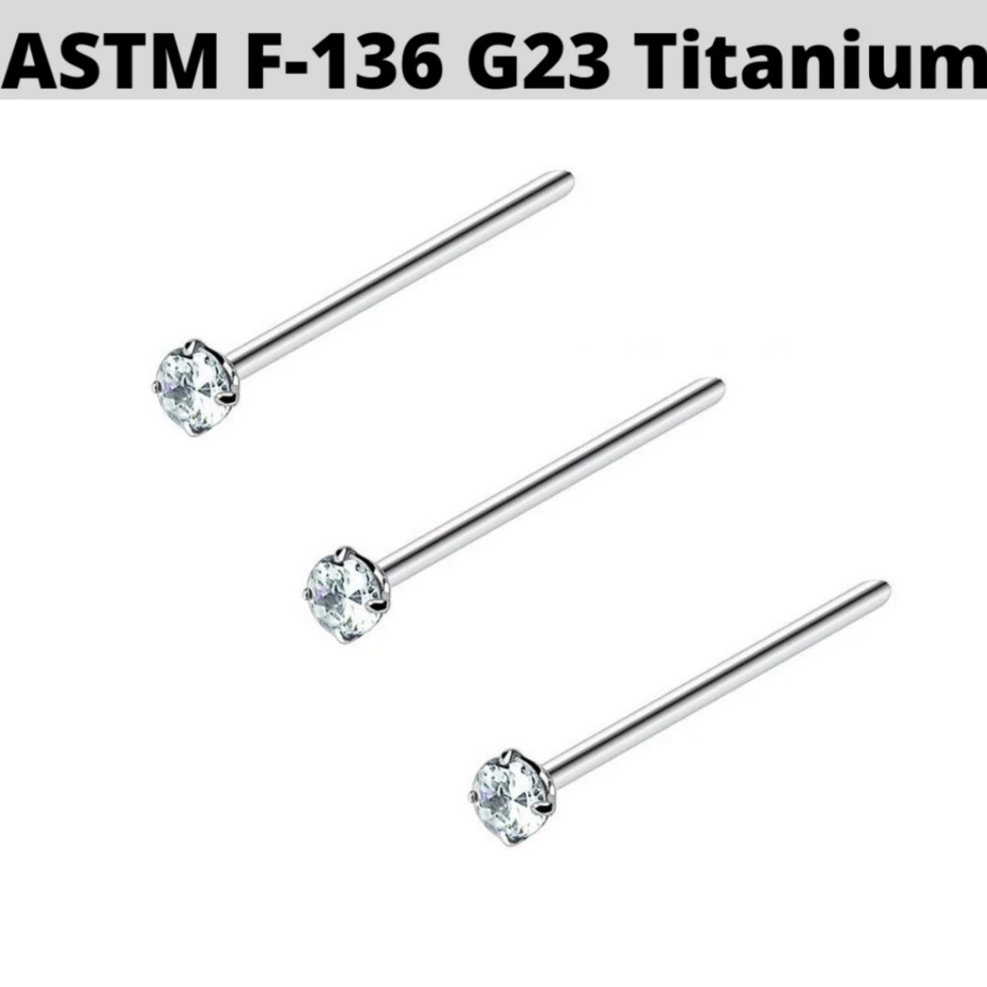 20G PRONG SET 2MM CZ IMPLANT GRADE SOLID TITANIUM BENDABLE NOSE RING PIN STUD