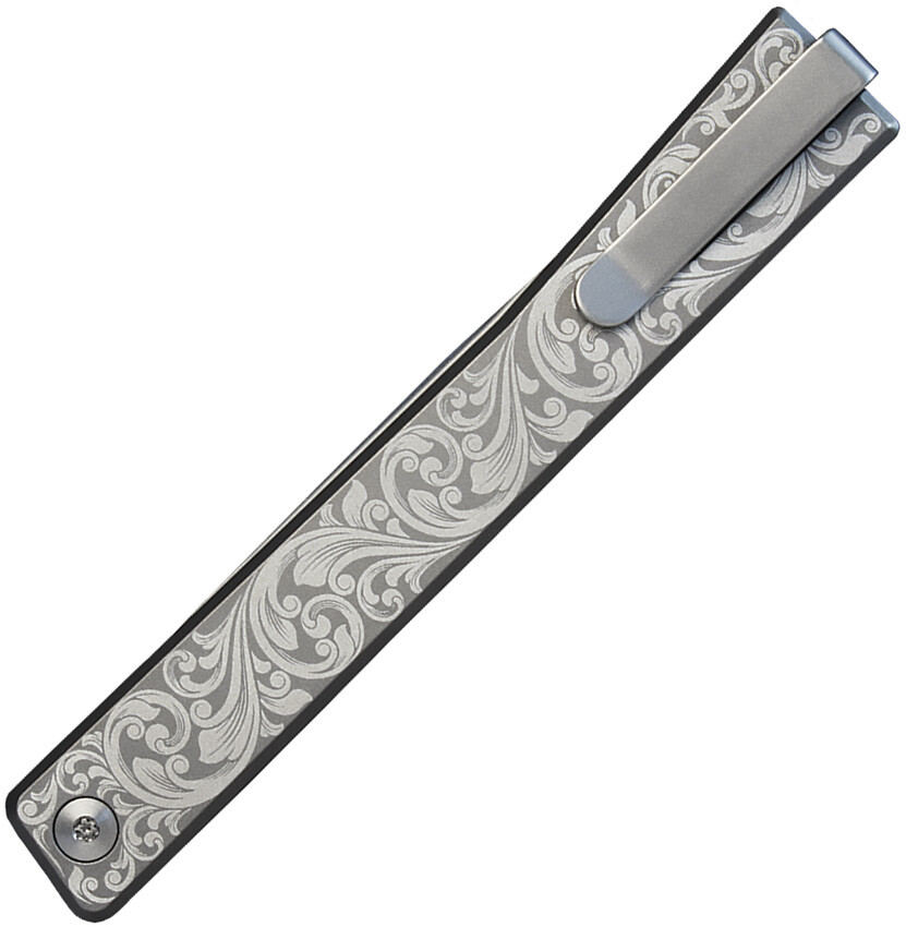 Ocaso Solstice Linerlock Gray Scroll Titanium Folding S35VN Pocket Knife 10ESS
