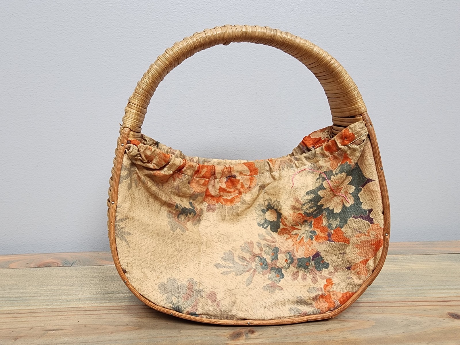 Vintage Wicker Basket With Cloth Sides 8"x8"