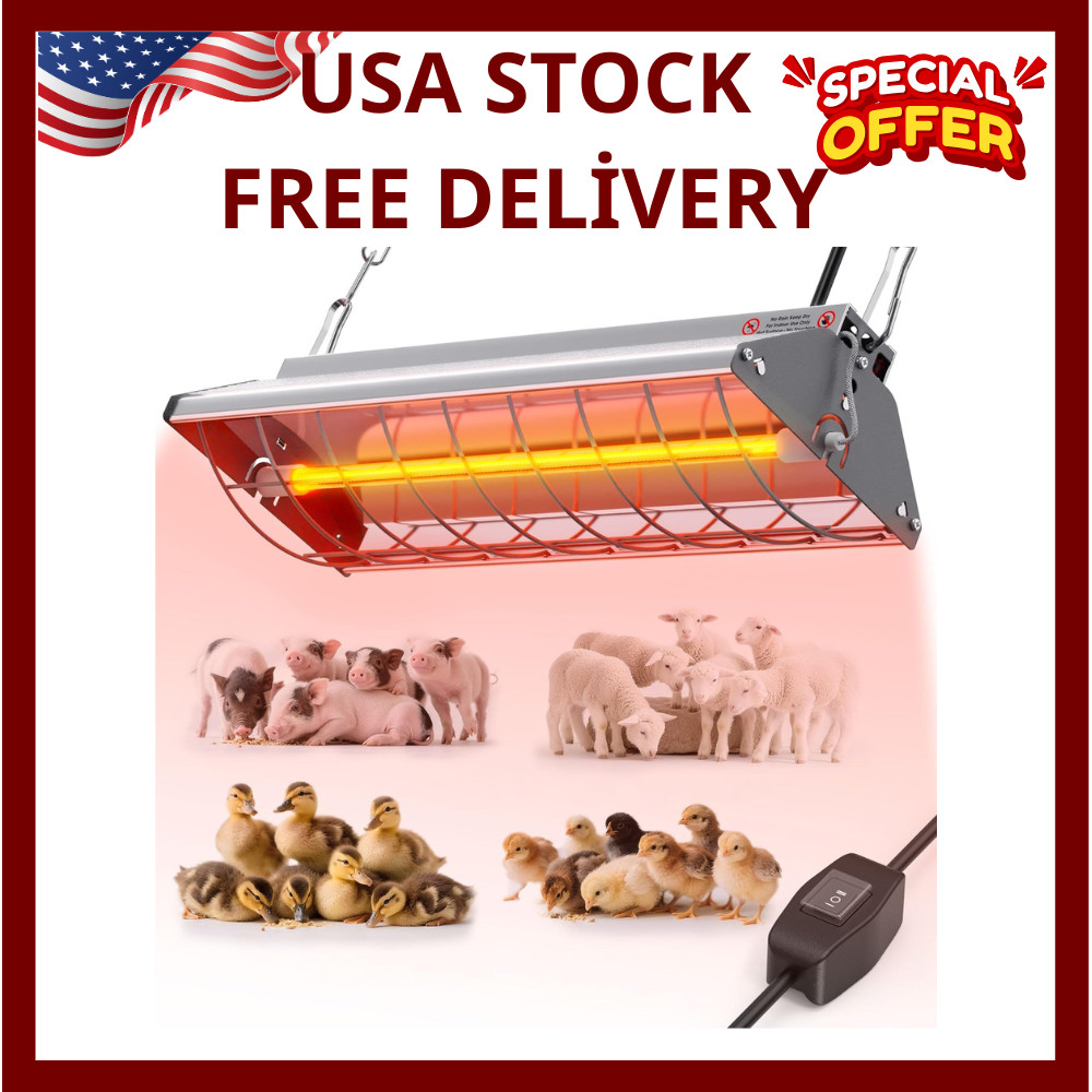 Chicken Coop Heater, Large Infrared Heat Lamp for Poultry, Livestock & Pets, Saf