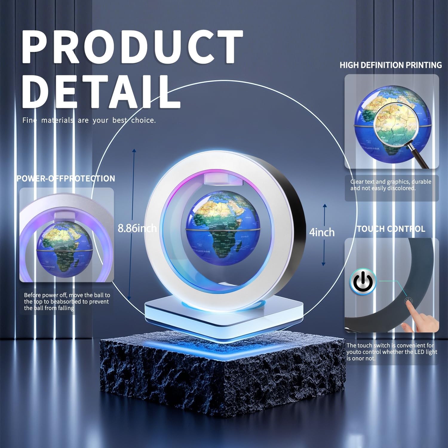 Floating Globe O Frame, Magnetic Levitating Technolog, Cool Gadgets for Men, ...