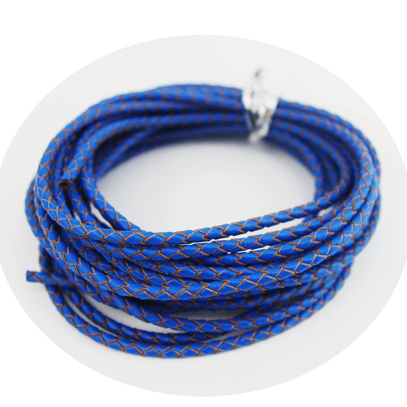 5 Yards Round Folded Bolo Braided Genuine Leather Cord for Making Bracelet & ...
