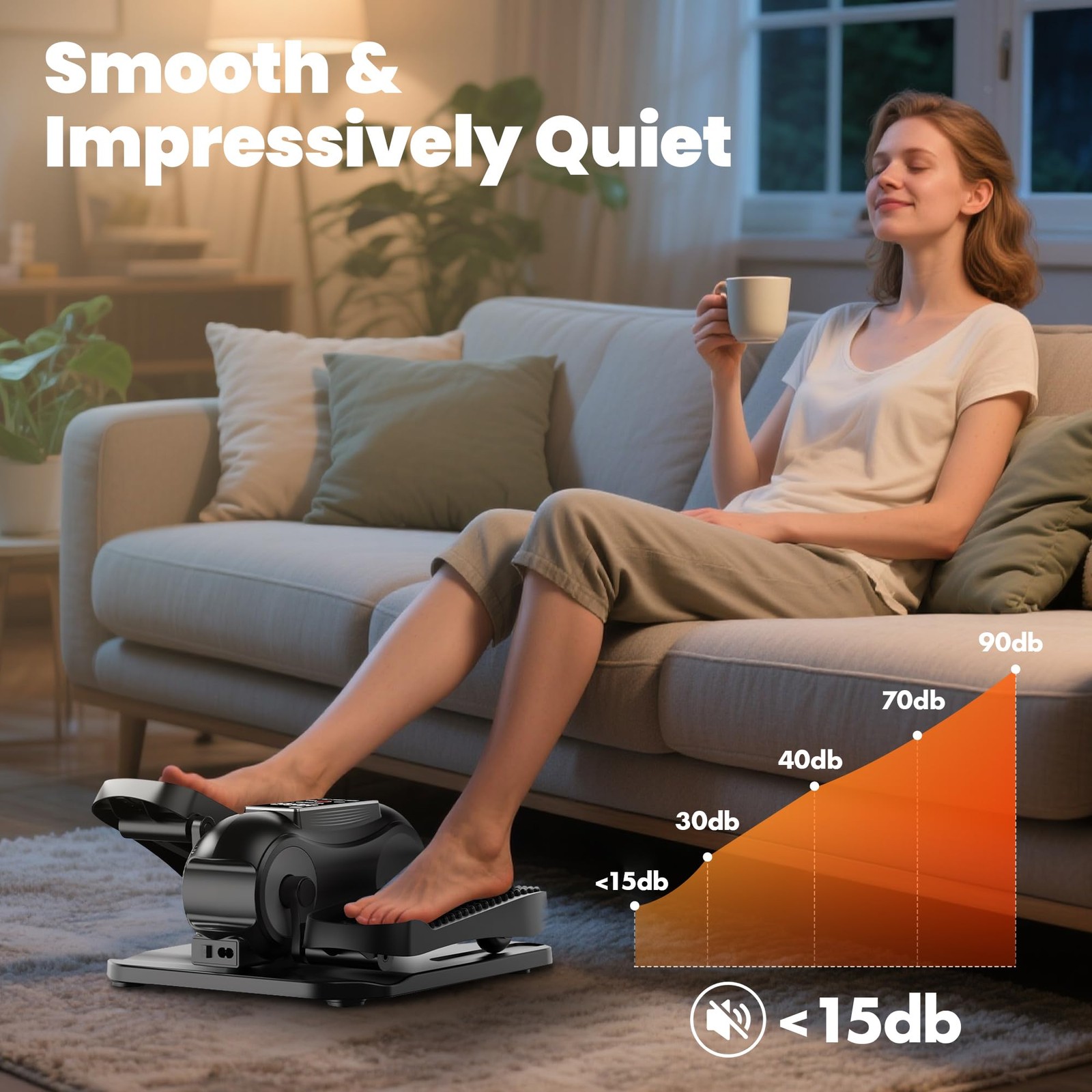 Under Desk Elliptical Machine Leg Exerciser for Senior w/Remote Control Portable
