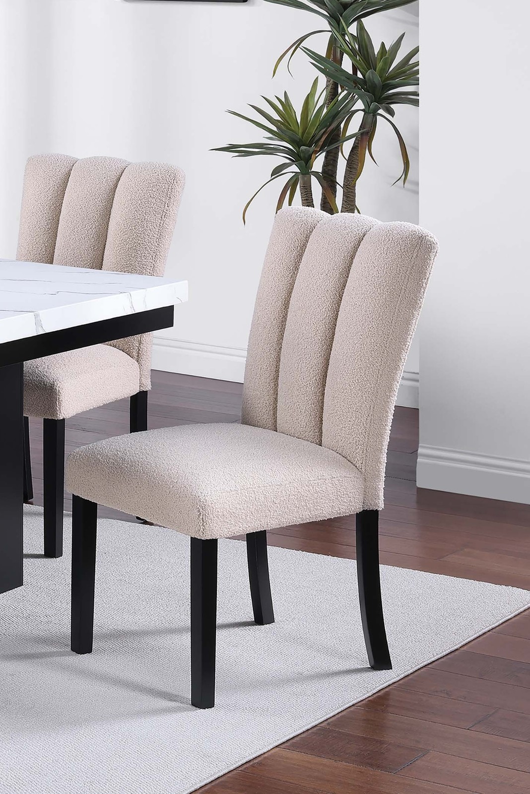 Upholstered Soft Fabric 2pc Dining Chairs Channel Tufting Neutral Tone Side Ch
