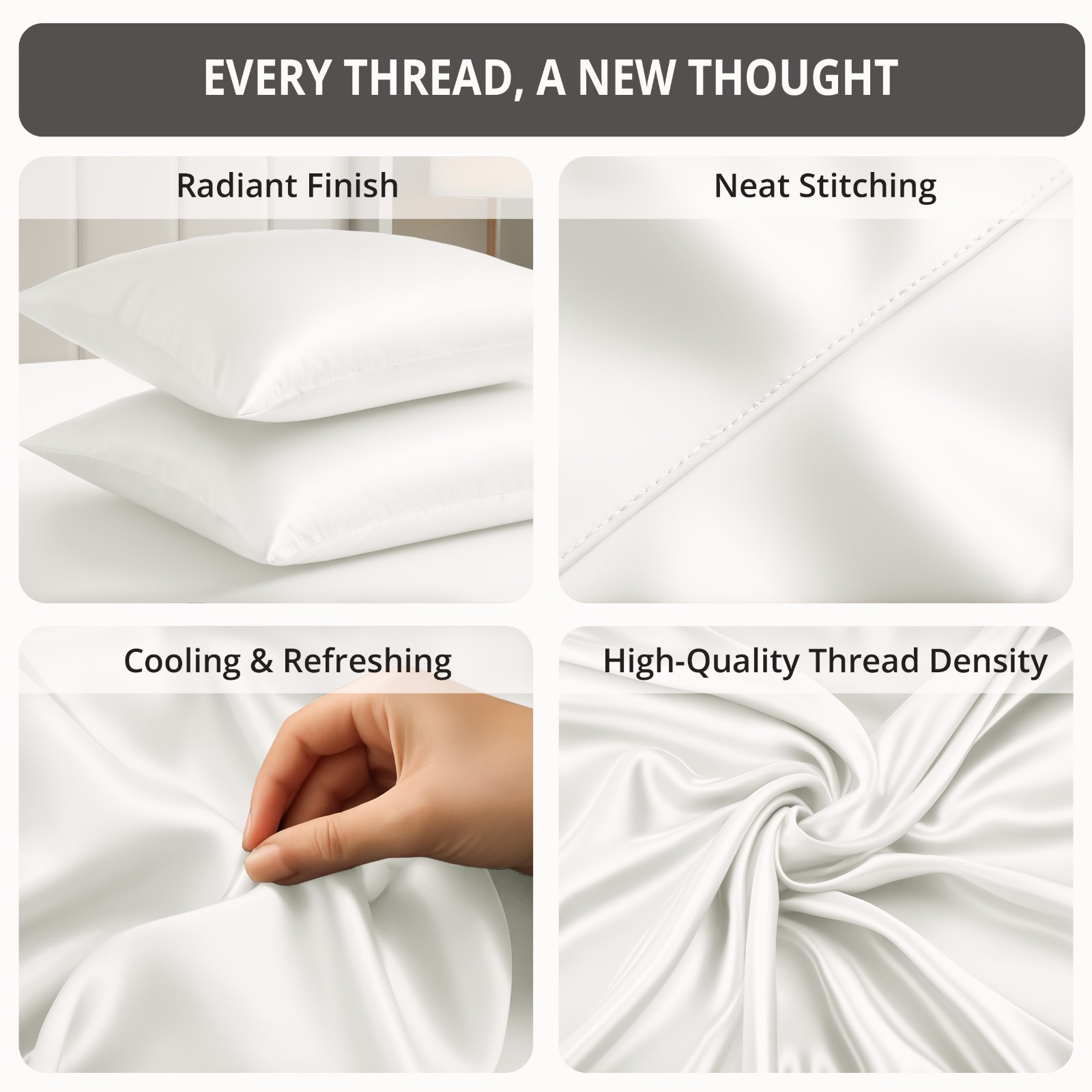 Satin Bed Sheet Set 4 Piece Silky Soft Deep Pocket Cooling Sheets Wrinkle-Free