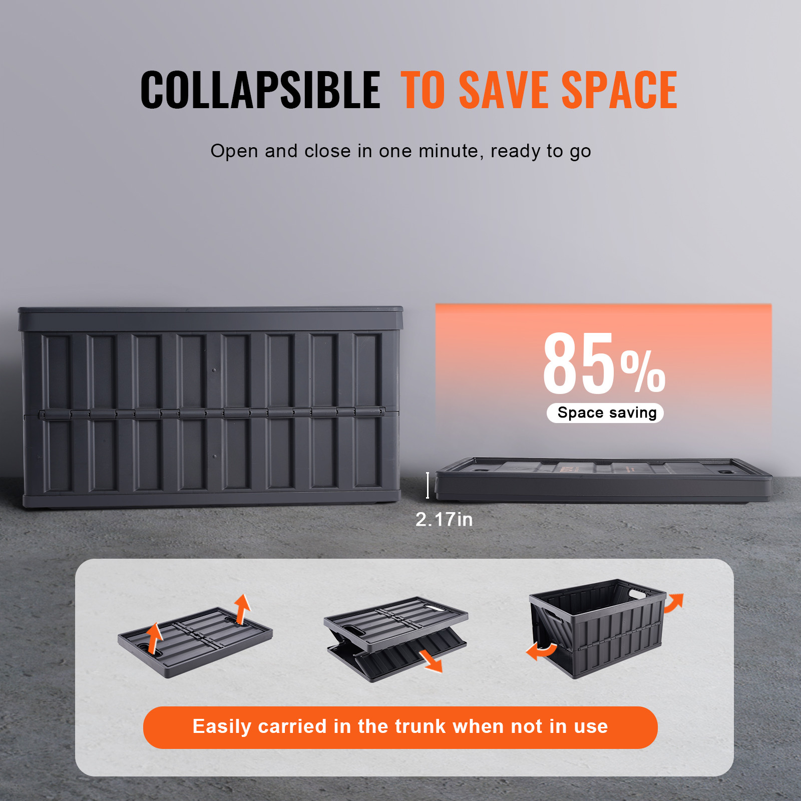 VEVOR Collapsible Storage Bins with Lids Folding Stackable Containers 65L 3-Pack