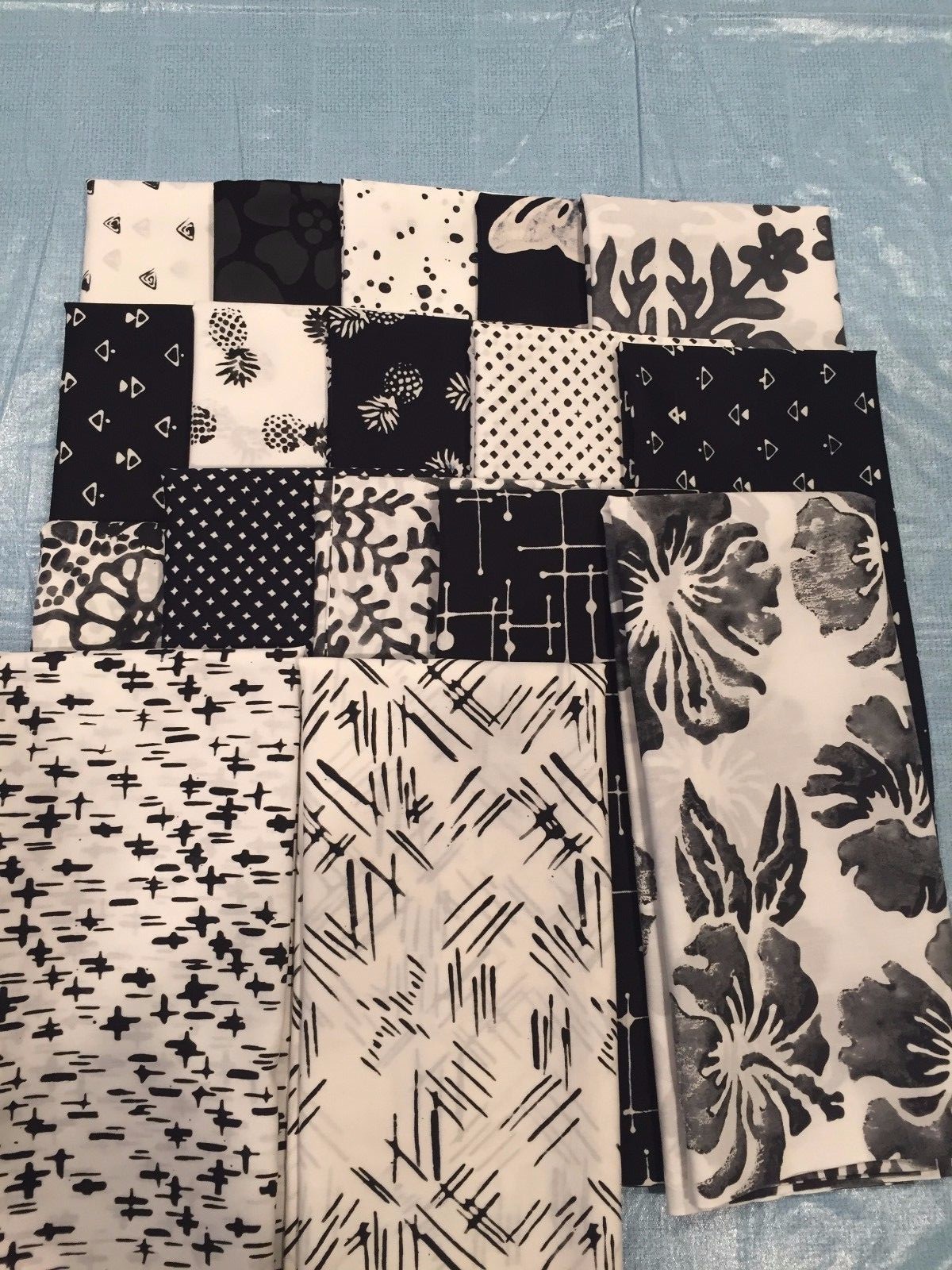 BLACK AND WHITE BALI Lot of Hoffman Fabrics Cotton Batik and Woodblock
