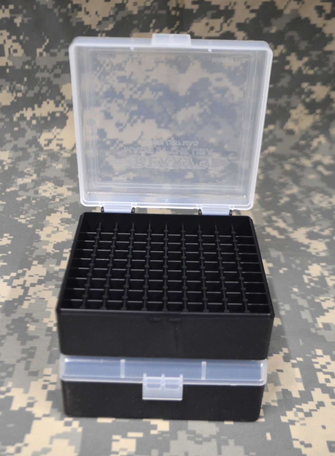 2 x BERRY'S PLASTIC STORAGE AMMO BOX CLEAR COLOR .357/38 ACP 100 rd