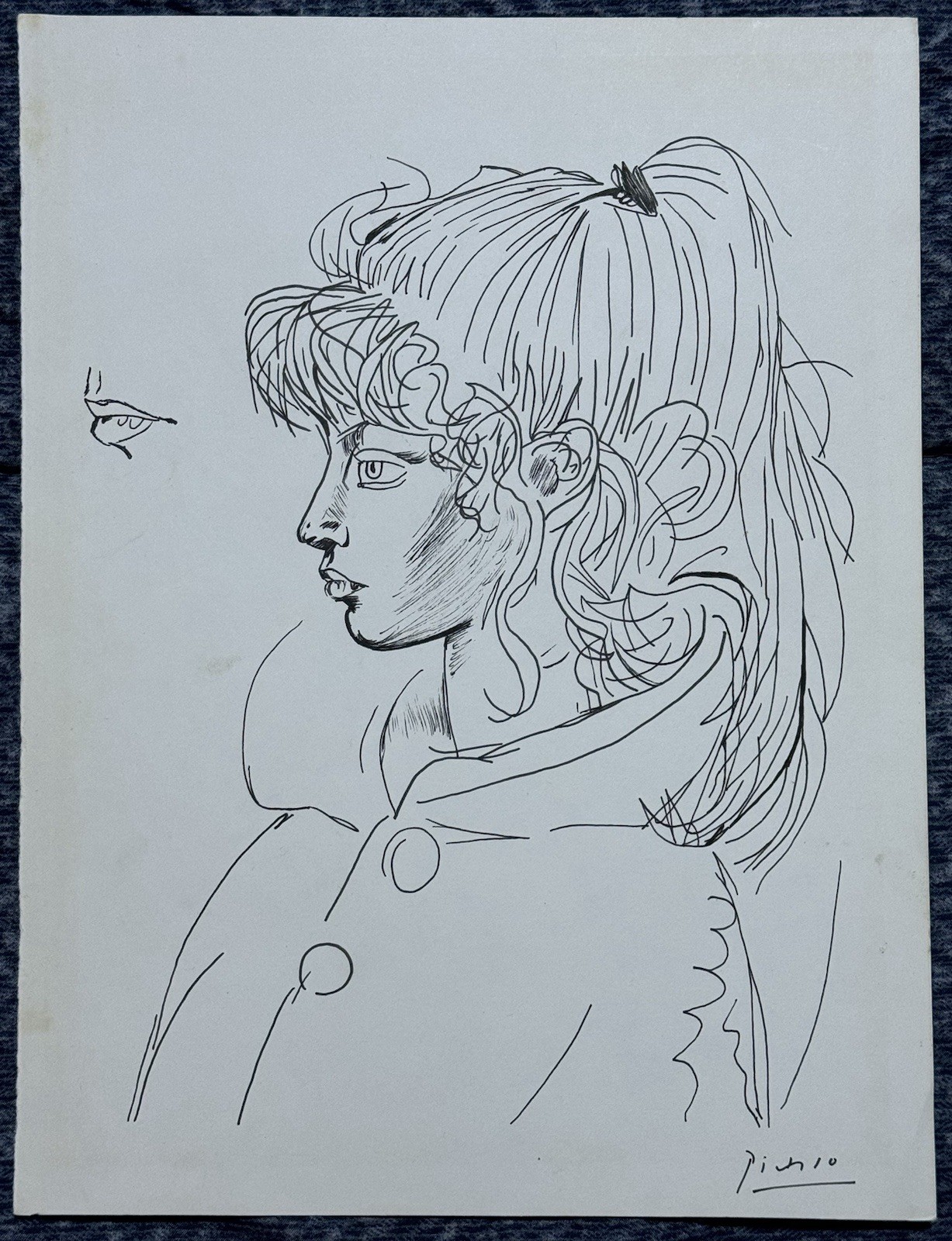 Pablo Picasso (Handmade) Drawing On Paper Signed & Stamped Mixed Media, Vtg Art