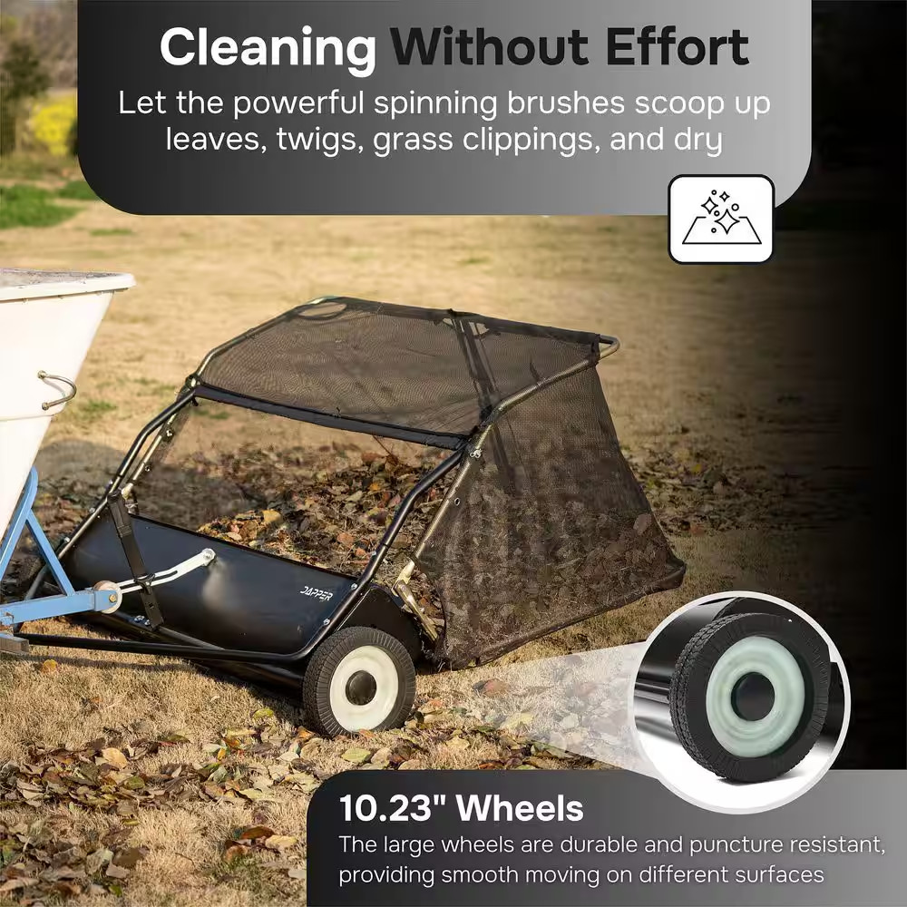 42 In. Lawn Sweeper Tow Behind, 25 Cu. Ft. Large Pull behind Grass Sweeper