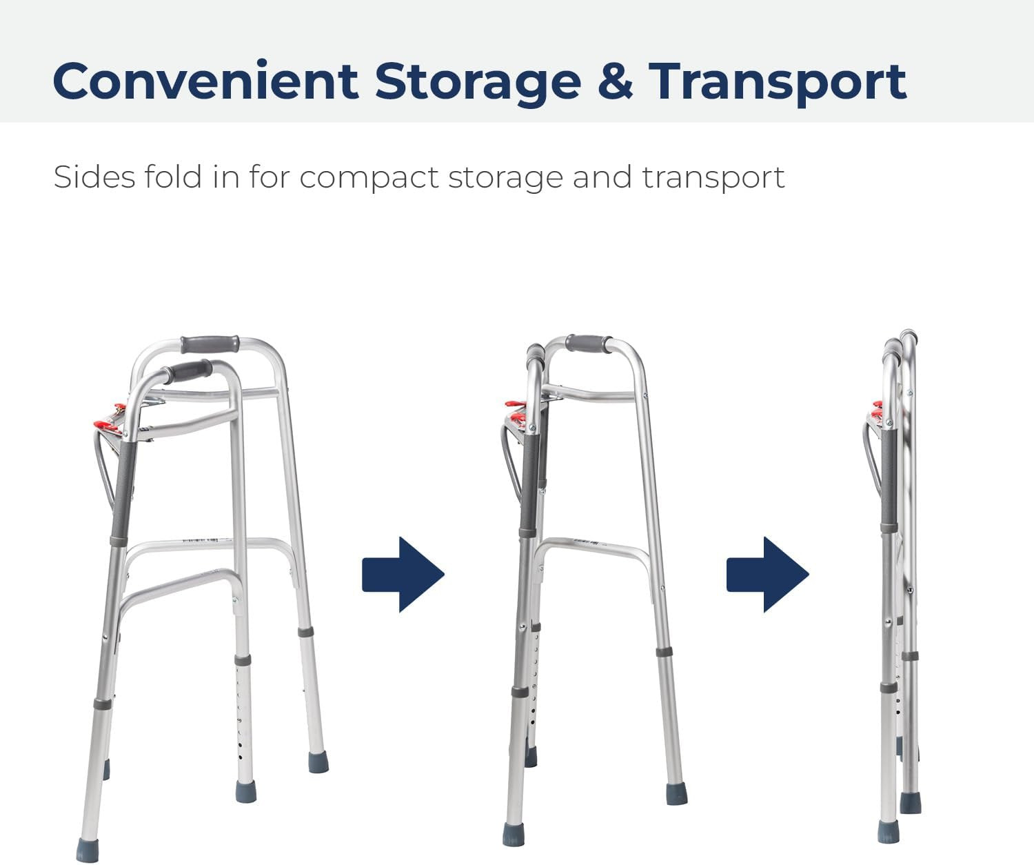 2-Button Standard Foldable Walker for Seniors & Adults - Adjustable Legs - Light