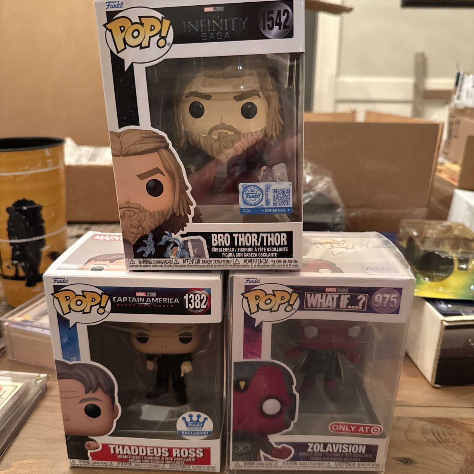 Funko Pop Marvel Lot. Bro Thor/Thor, Thaddeus Ross, Zola Vision. ￼
