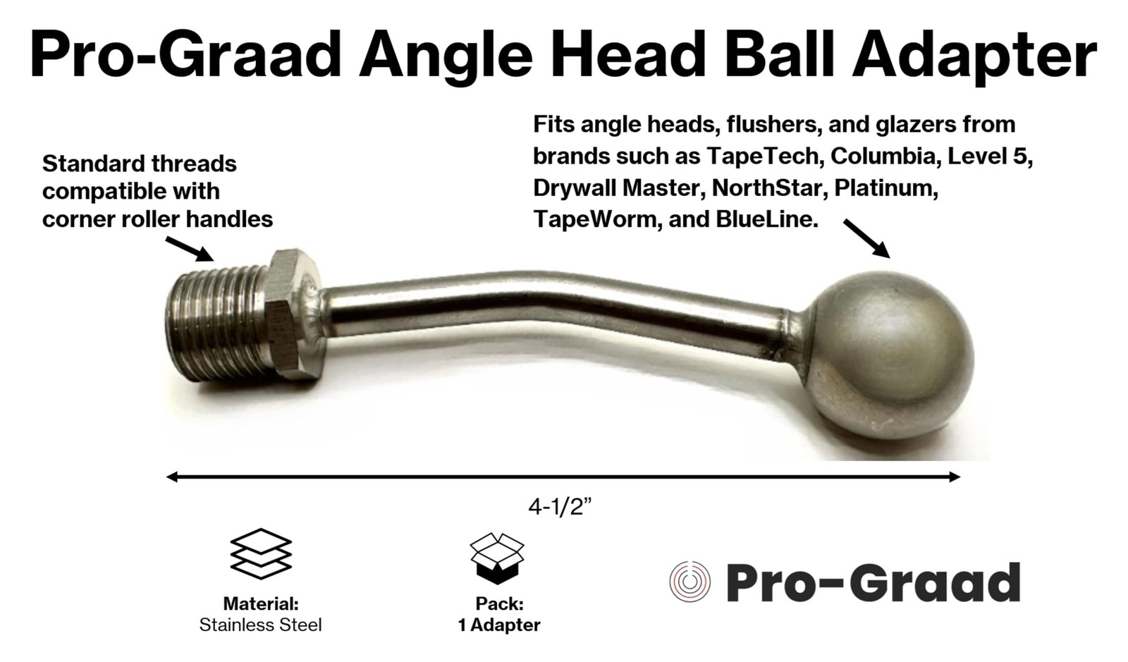 Pro-Graad Angle Head Ball Adapter - Fits TapeTech, Columbia, Level 5, Drywall...